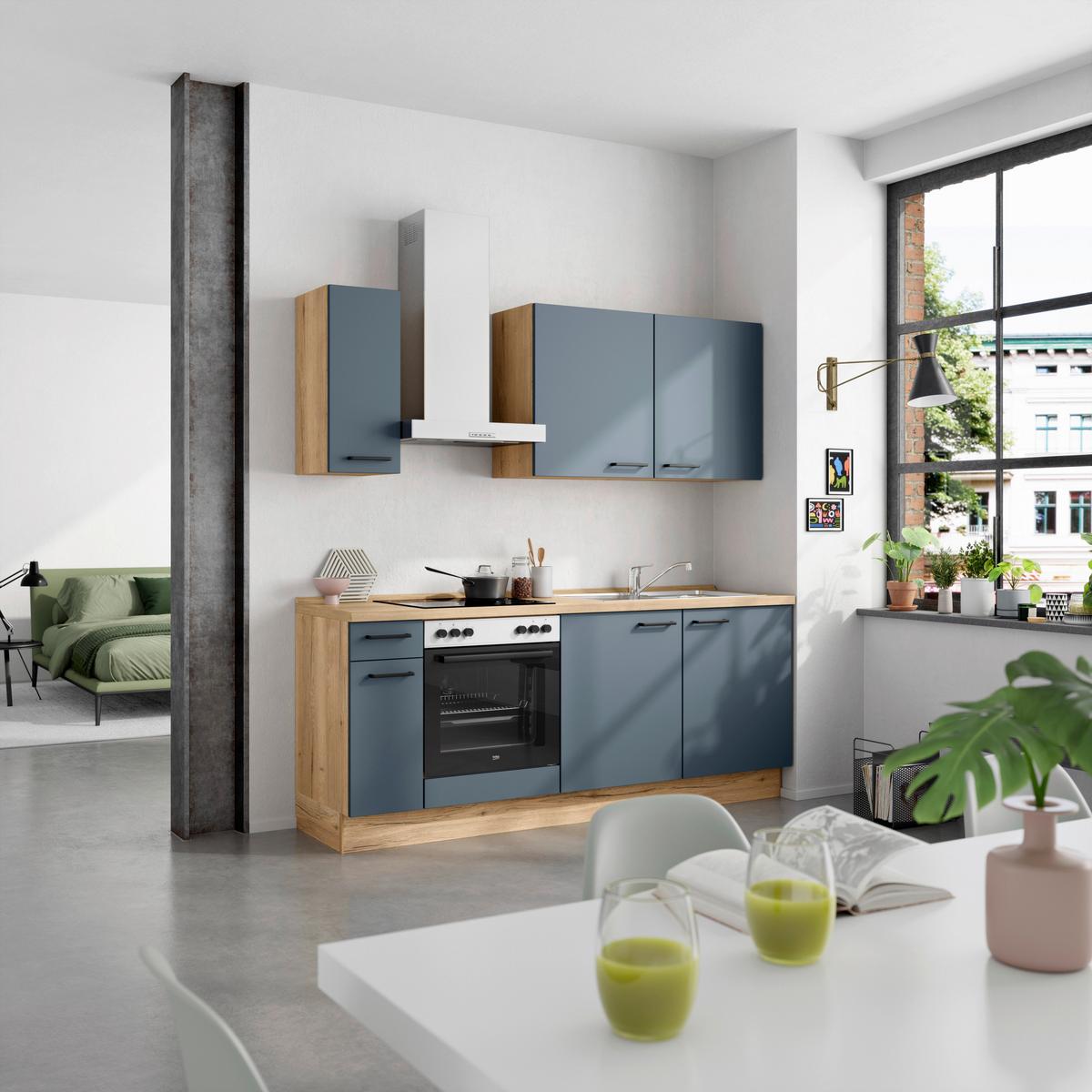 Küchenleerblock Easytouch Low-Line, L5 Links - Blau/Eichefarben, MODERN, Holzwerkstoff (210cm) - Nobilia