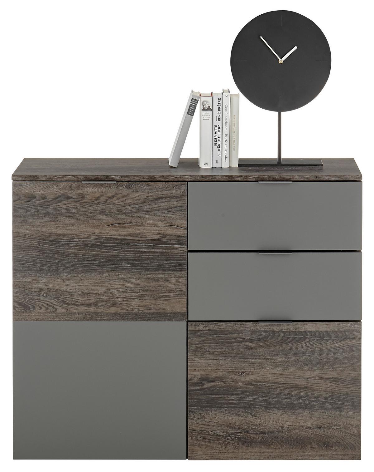 Kommode 100 Cm Cremona, Grau/rima Oak Dunkel Dekor - Schwarz/Grau, LIFESTYLE, Holzwerkstoff (100/83,5/38cm) - MID.YOU