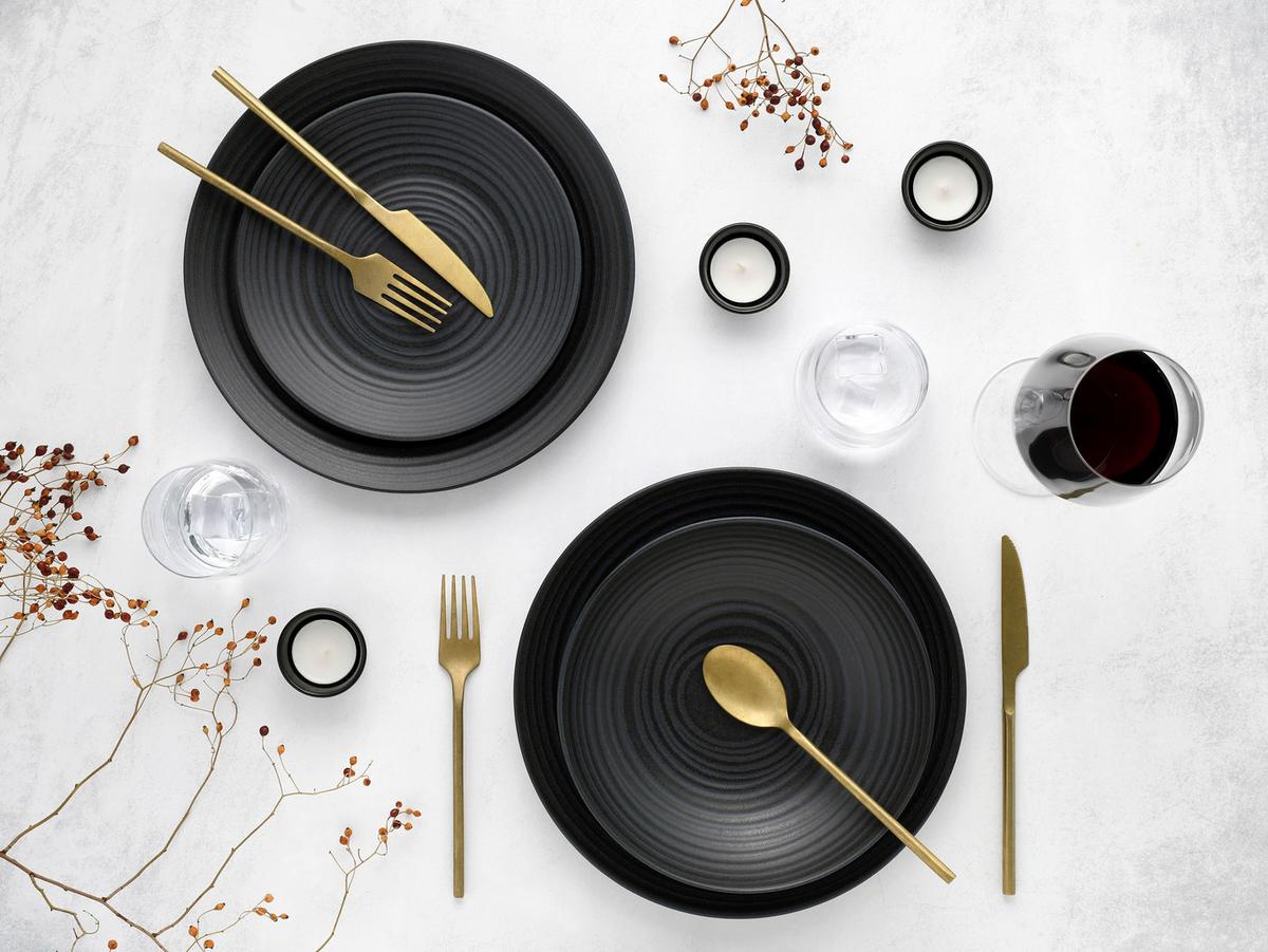 Tafelservice Keramik 4 Personen Geschirr Set Schwarz - Schwarz, Trend, Keramik - Creatable