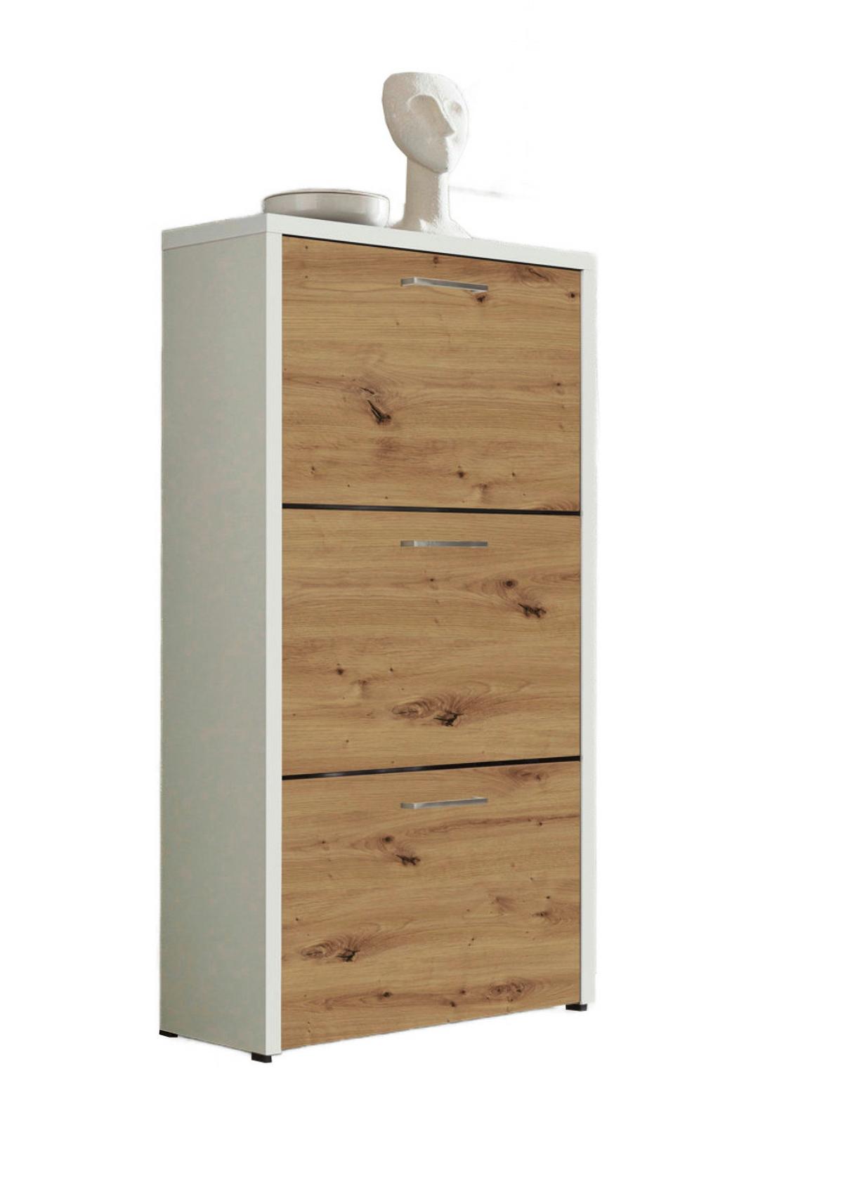 Schuhkipper Siena - Silberfarben/Weiß, MODERN, Holzwerkstoff (61/115/25cm) - MID.YOU