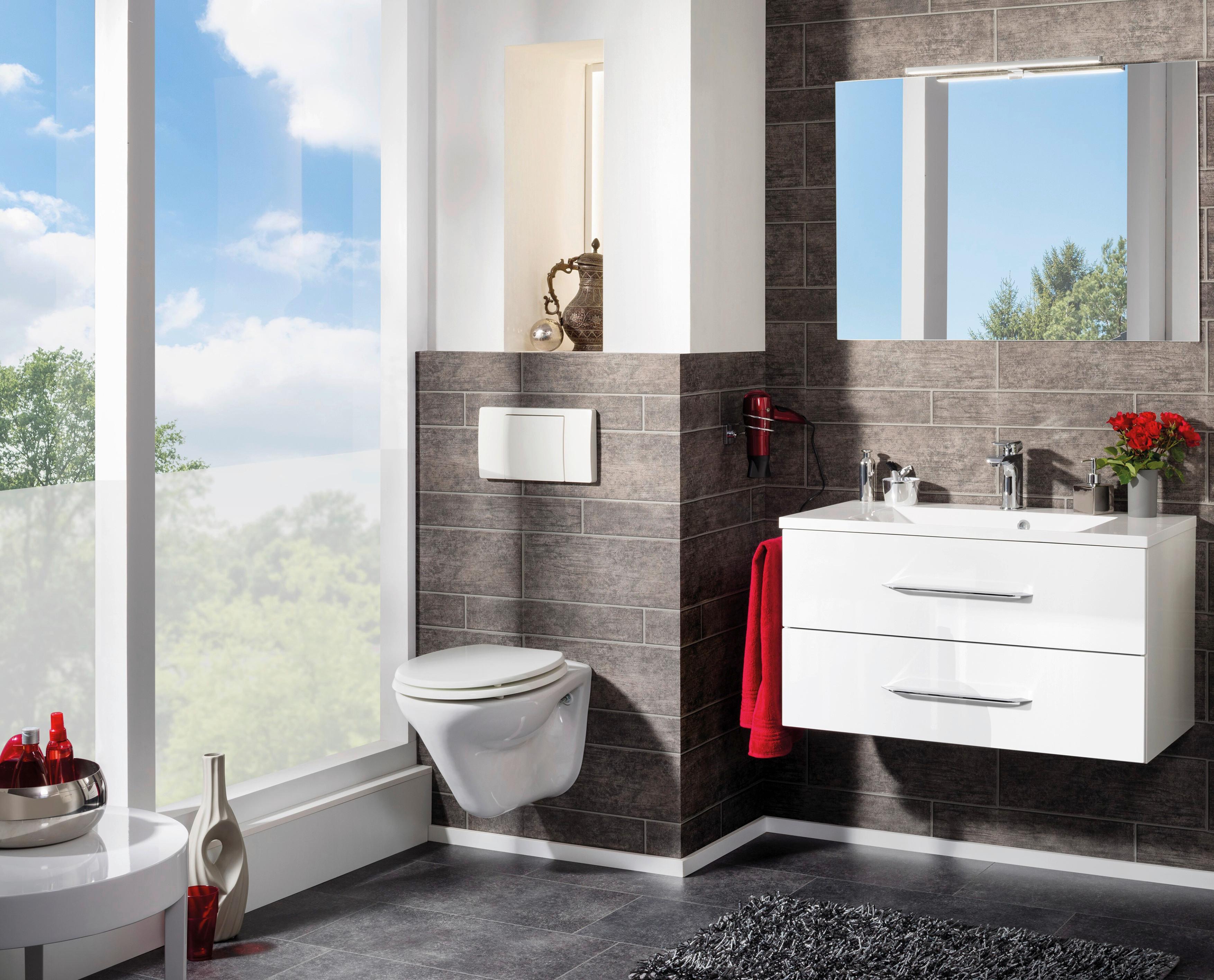 Badezimmer Clever Weiß/Weiß Hg B: 90cm - Weiß Hochglanz/Weiß, MODERN, Holzwerkstoff/Stein (90/138/45,7cm) - MID.YOU