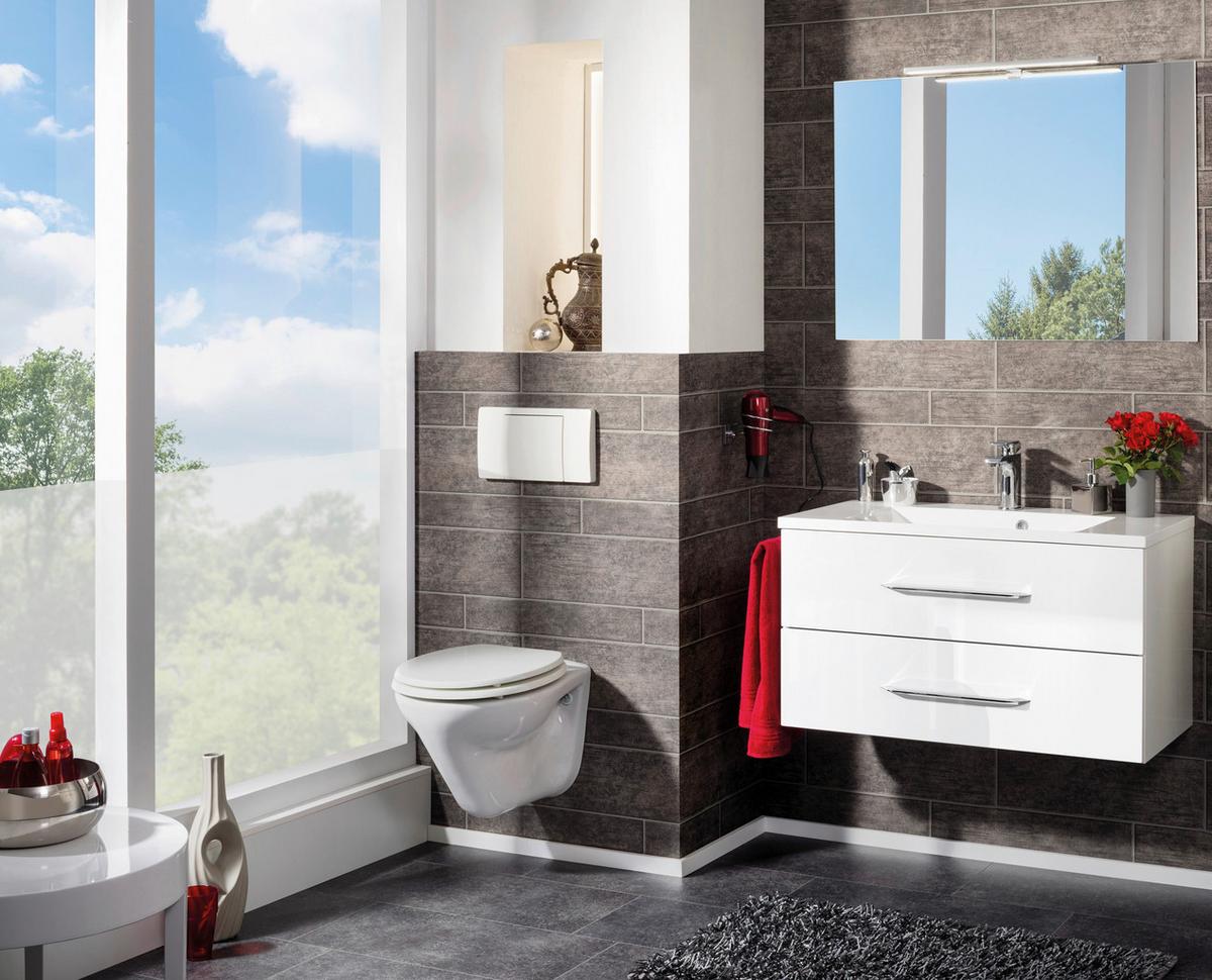 Badezimmer Clever Weiß/Weiß Hg B: 90cm - Weiß Hochglanz/Weiß, MODERN, Holzwerkstoff/Stein (90/138/45,7cm) - MID.YOU