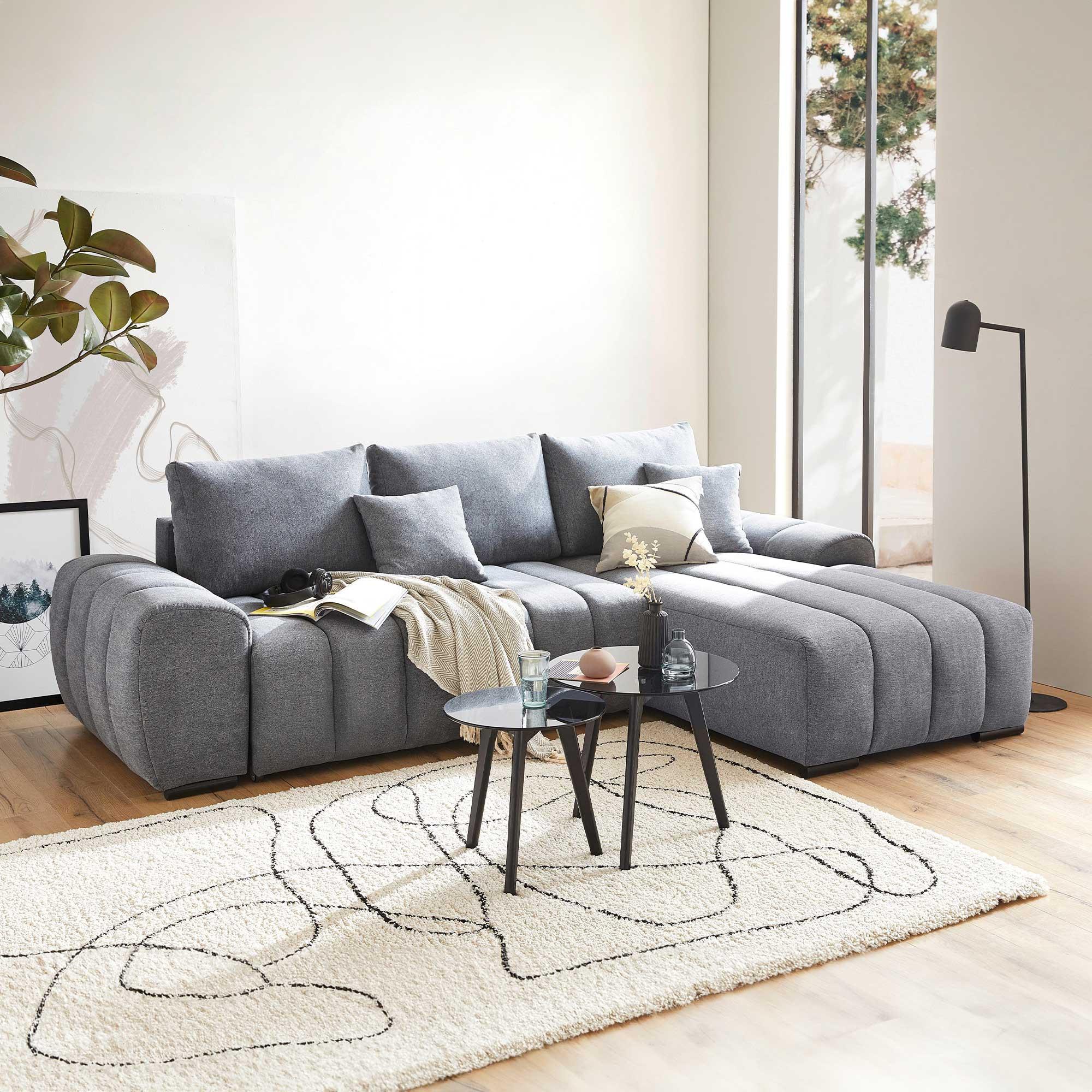 Ecksofa mit Schlaffunktion Barca Dunkelgrau - Dunkelgrau/Schwarz, KONVENTIONELL, Textil (275/180cm) - P & B