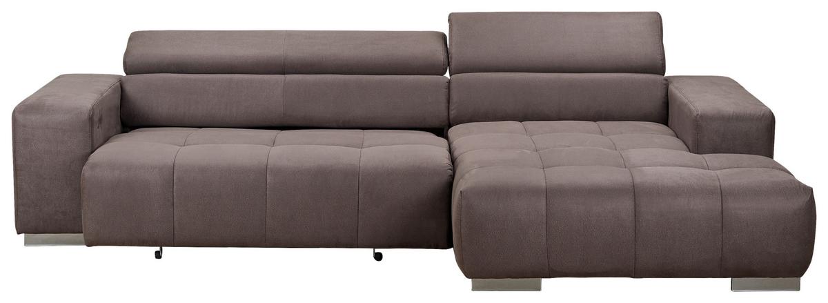 Ecksofa M. Relaxfunktion Orion Kopfstütze Klappbar Graubraun - Graubraun/Silberfarben, KONVENTIONELL, Textil (307/186cm) - Livetastic