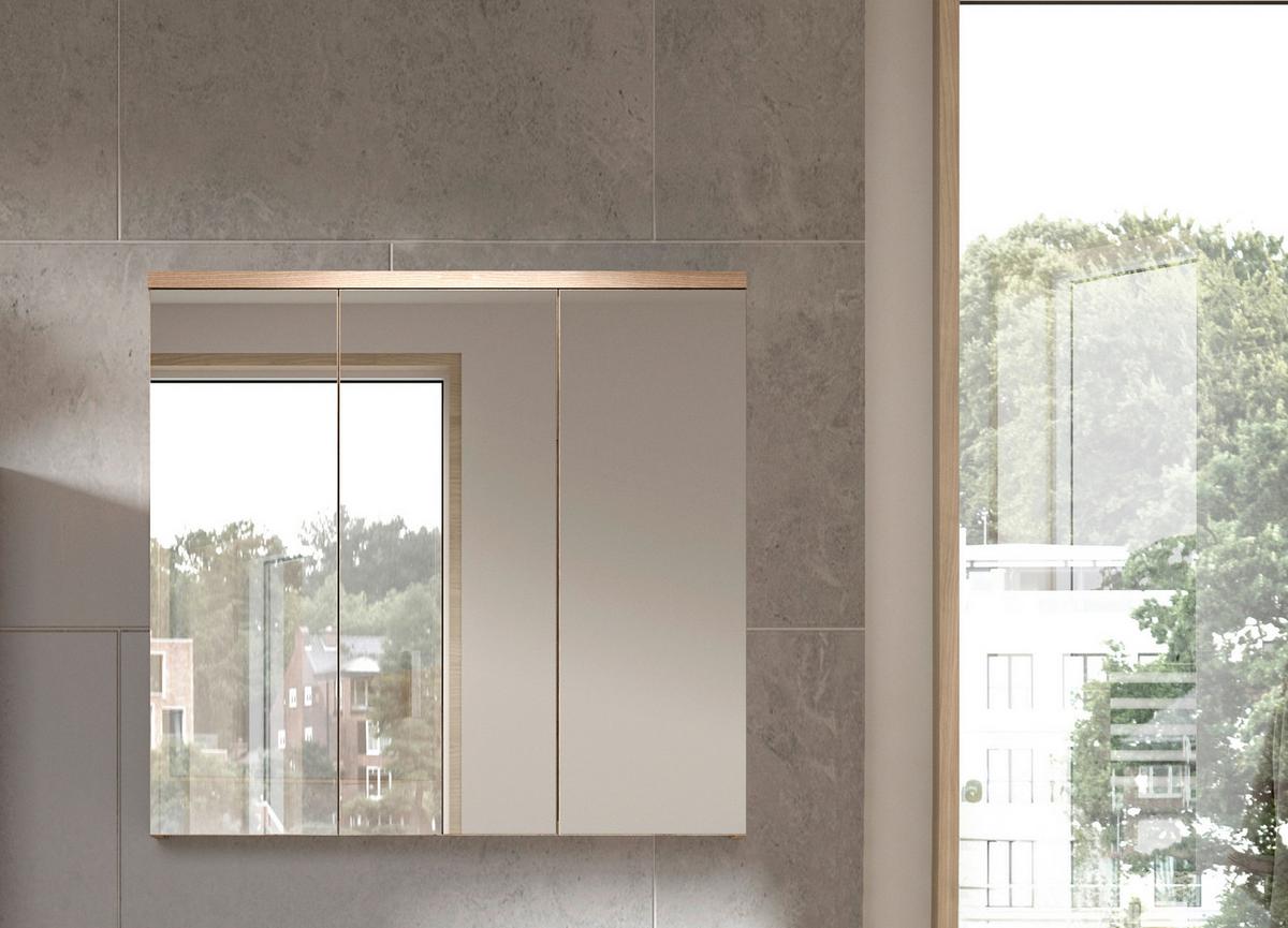 Badezimmer Grado Eiche Dekor/Grau - Weiß Hochglanz/Grau, MODERN, Glas/Keramik (182cm) - MID.YOU