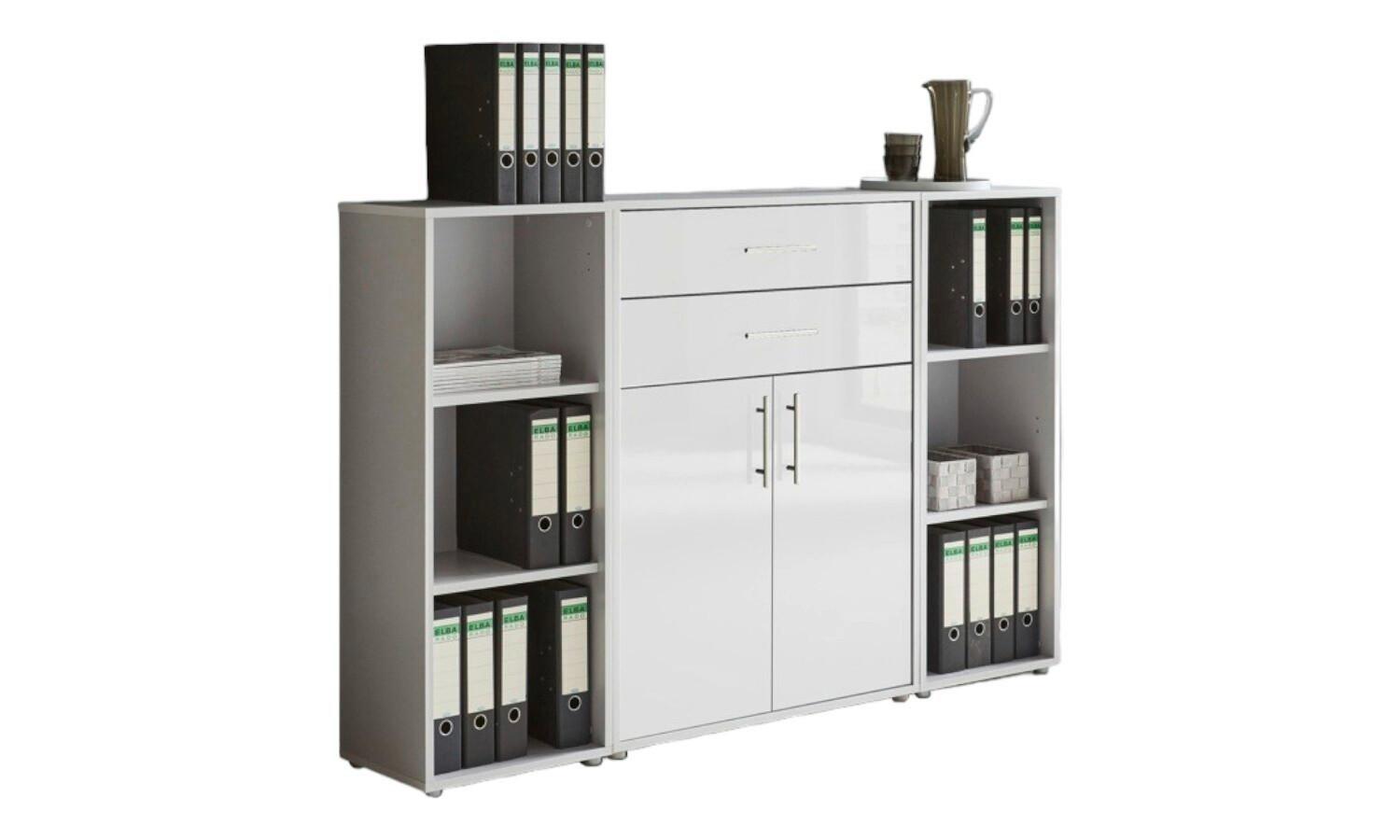 Aktenschrank Office Edition Grau/Weiß Hg, B: 172,6 cm - Weiß Hochglanz/Grau, MODERN, Holzwerkstoff (172,6/113,6/33cm) - MID.YOU
