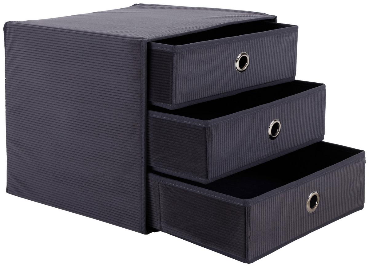 Schubladenbox Lisa New Grau Kord 3 Laden mit Grifflöchern - Grau, MODERN, Karton/Textil (32/31,5/32cm)