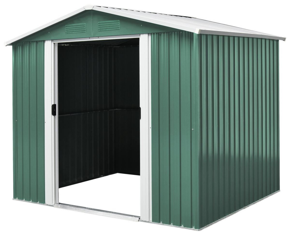 Gerätehaus Ohne Boden 236x190x174 - Weiß/Grün, Basics, Metall (236/190/174cm)