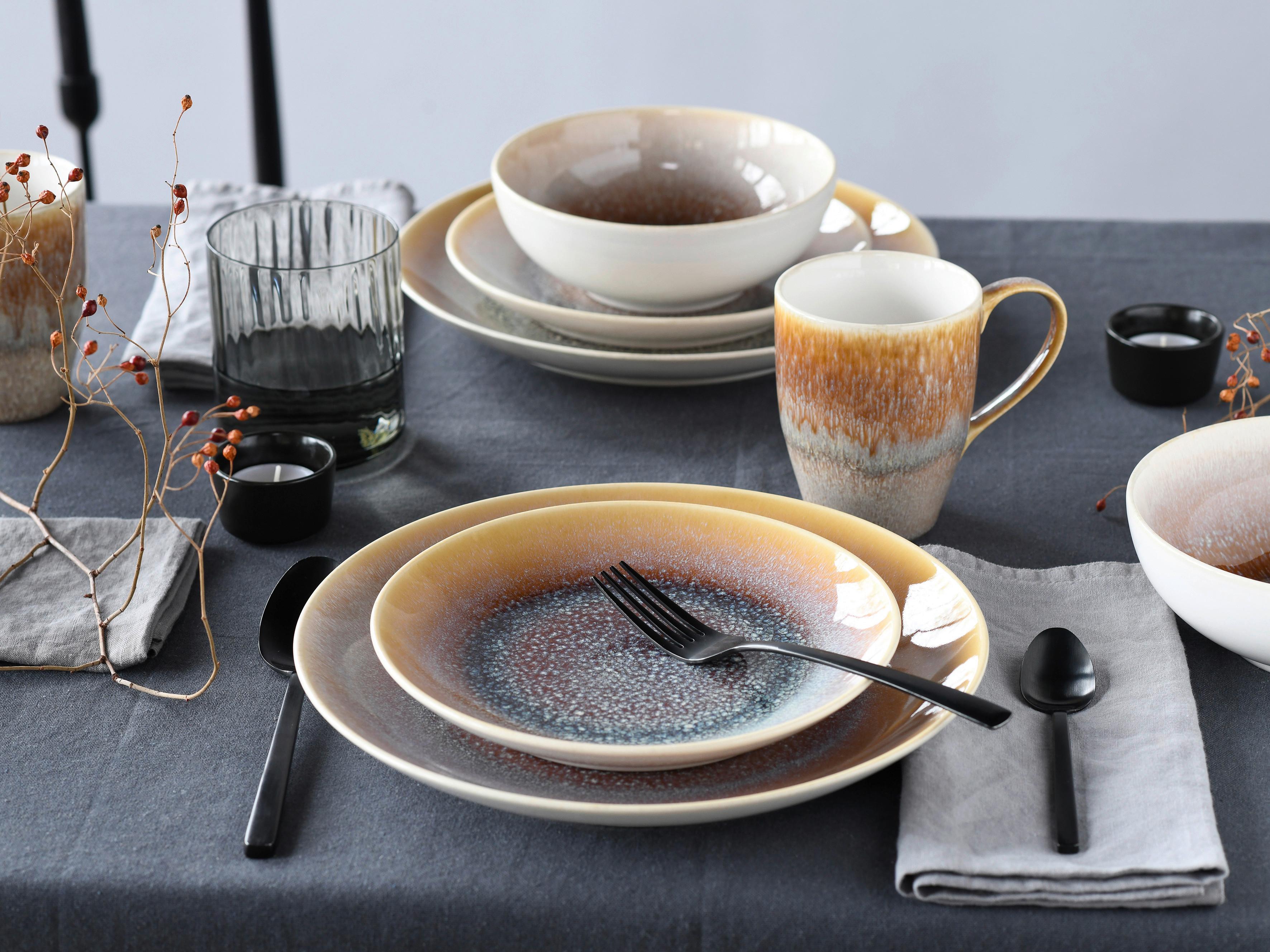 Kombiservice Aus Keramik 2 Personen Geschirr Set - Sandfarben/Weiß, Basics, Keramik - Creatable