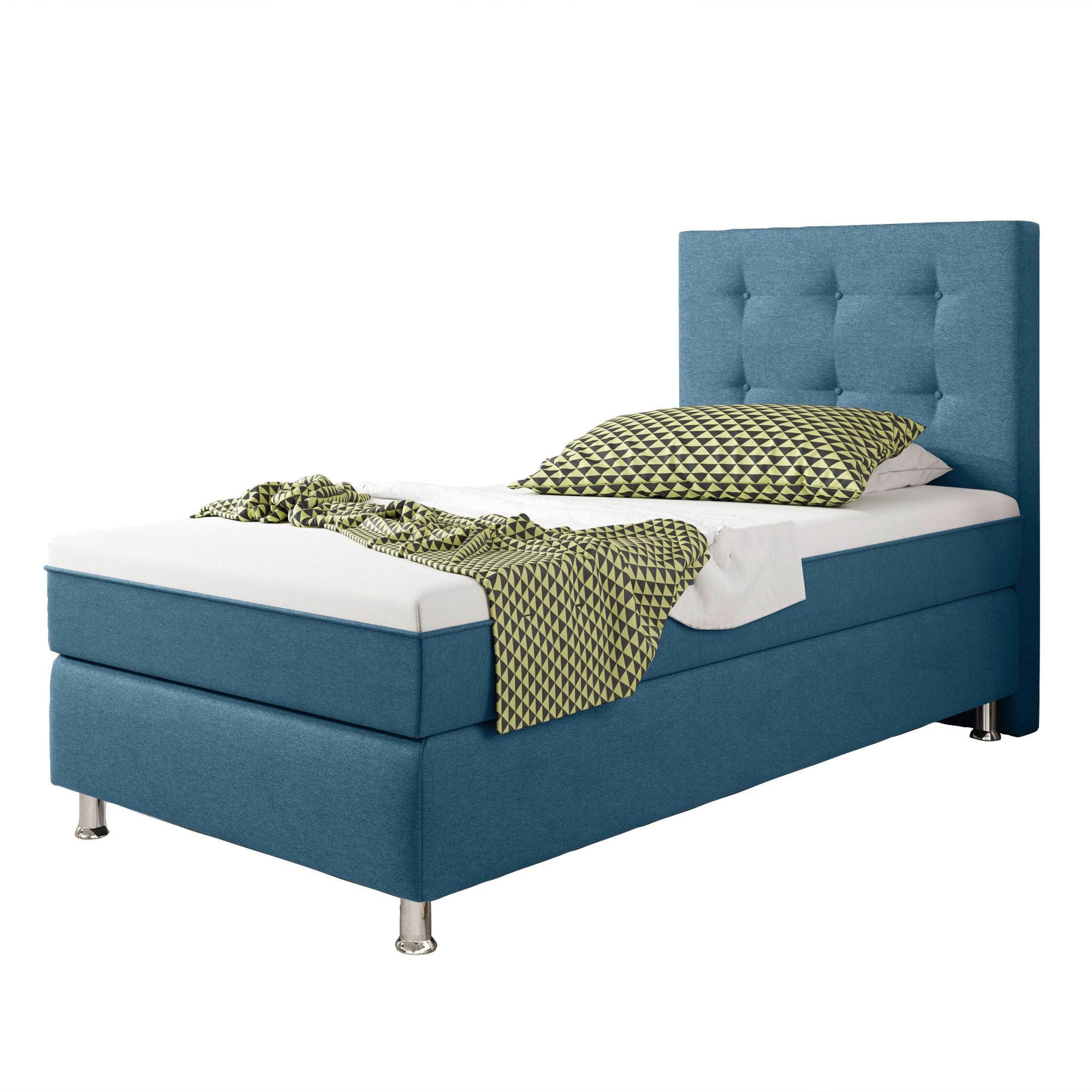 Boxspringbett 90x200 cm Köln Plus - Blau/Silberfarben, KONVENTIONELL, Textil (90/115/210cm) - MID.YOU