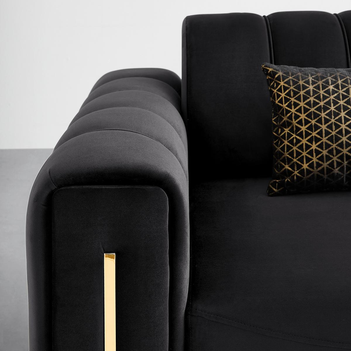 Dvojmiestna pohovka AILE, čierny zamat, s vankúšmi - čierna/zlatá, Lifestyle, textil (190/80/90cm) - Mömax