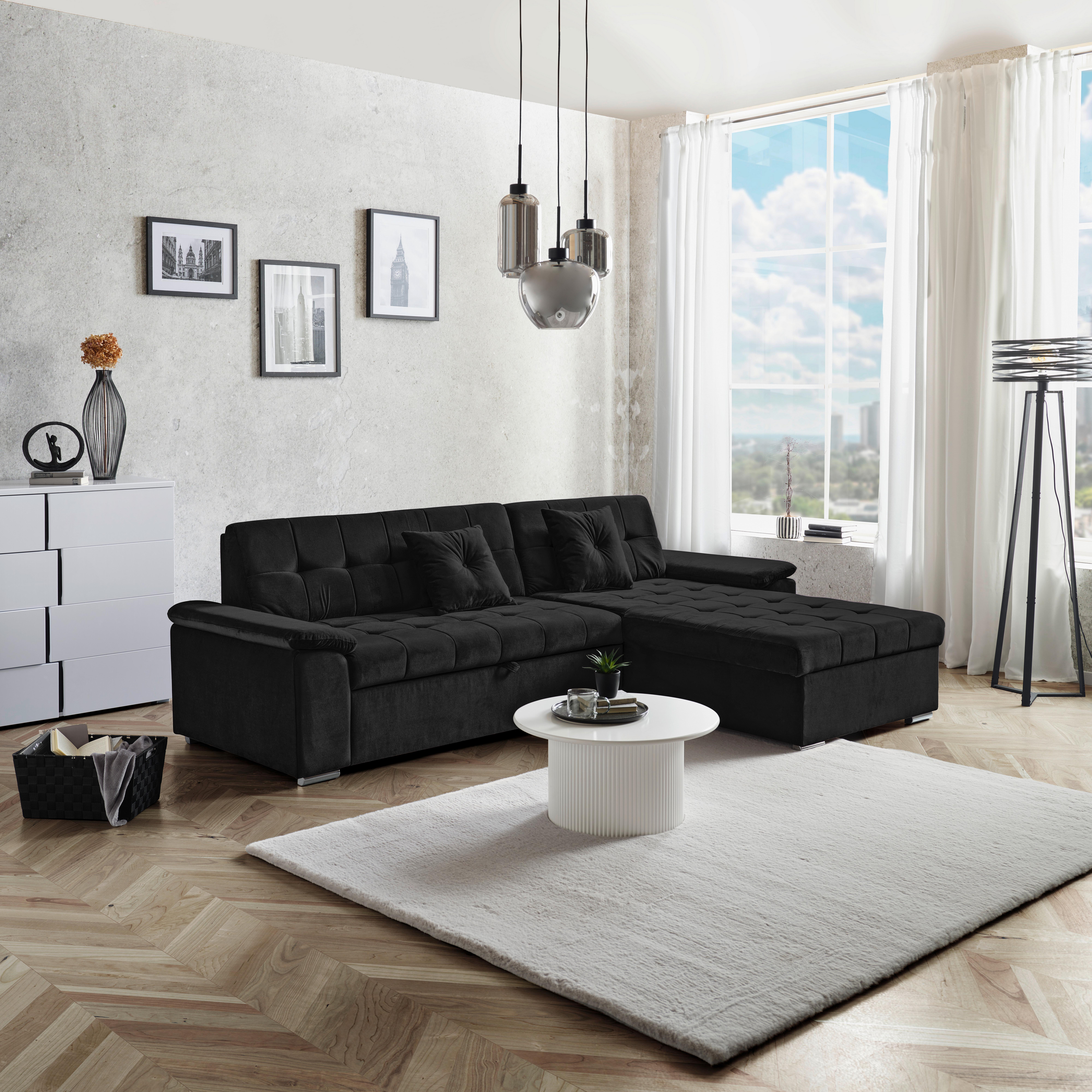Ecksofa Mit Schlaffunktion Keaton Und Bettkasten, Schwarz - Schwarz, Basics, Textil (263/169cm) - Livetastic