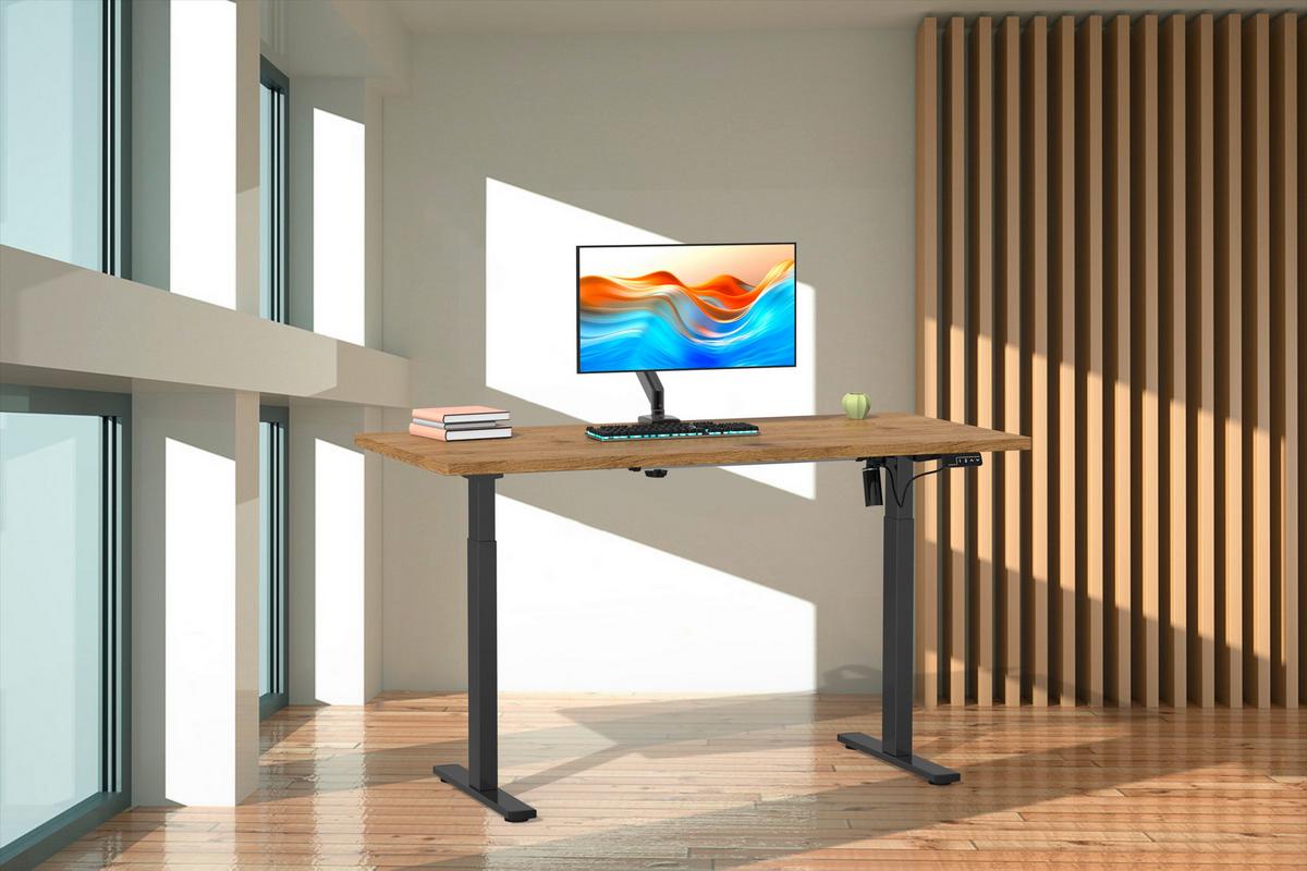 Schreibtisch E-Lona Honigeiche B: 50 cm - Honigeiche/Schwarz, Design, Holzwerkstoff/Metall (110/50/71cm) - MID.YOU