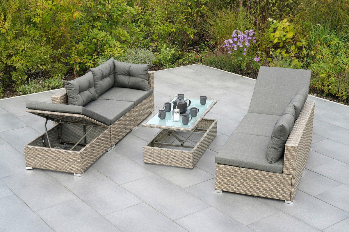Loungegarnitur 7-Tlg. Vilemanzano aus Kunststoff - Naturfarben/Grau, MODERN, Glas/Kunststoff - Gardenson
