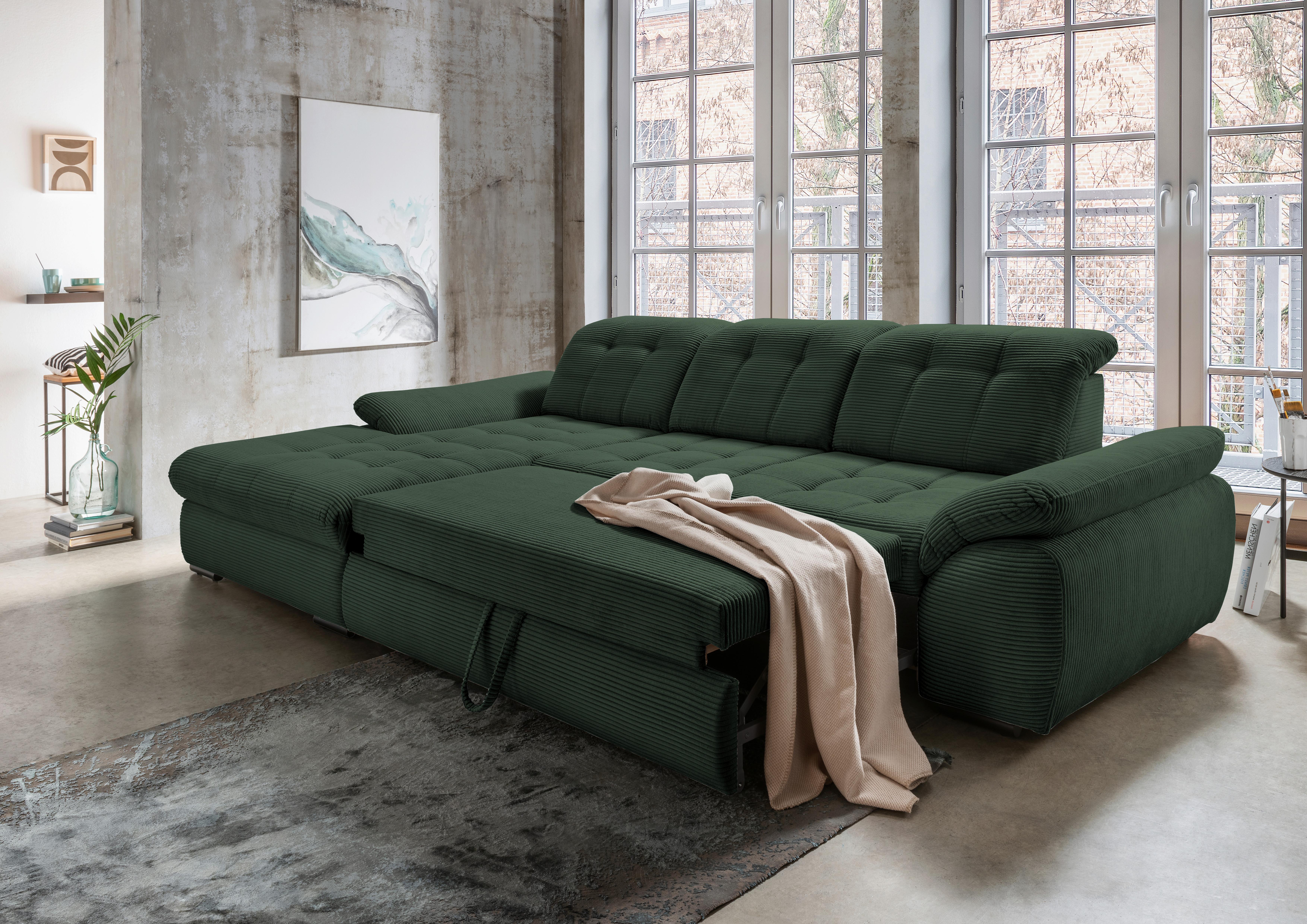 Ecksofa mit Bettkasten Rigatti Dunkelgrün 184x314 cm - Dunkelgrün/Schwarz, MODERN, Textil (184/314cm) - Livetastic