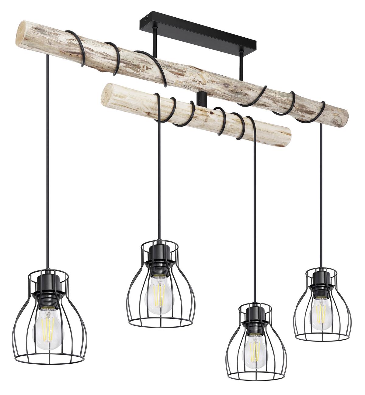 Deckenleuchte Mina L: 90 Cm - Schwarz/Naturfarben, Basics, Holz/Metall (90/14/100cm) - Globo