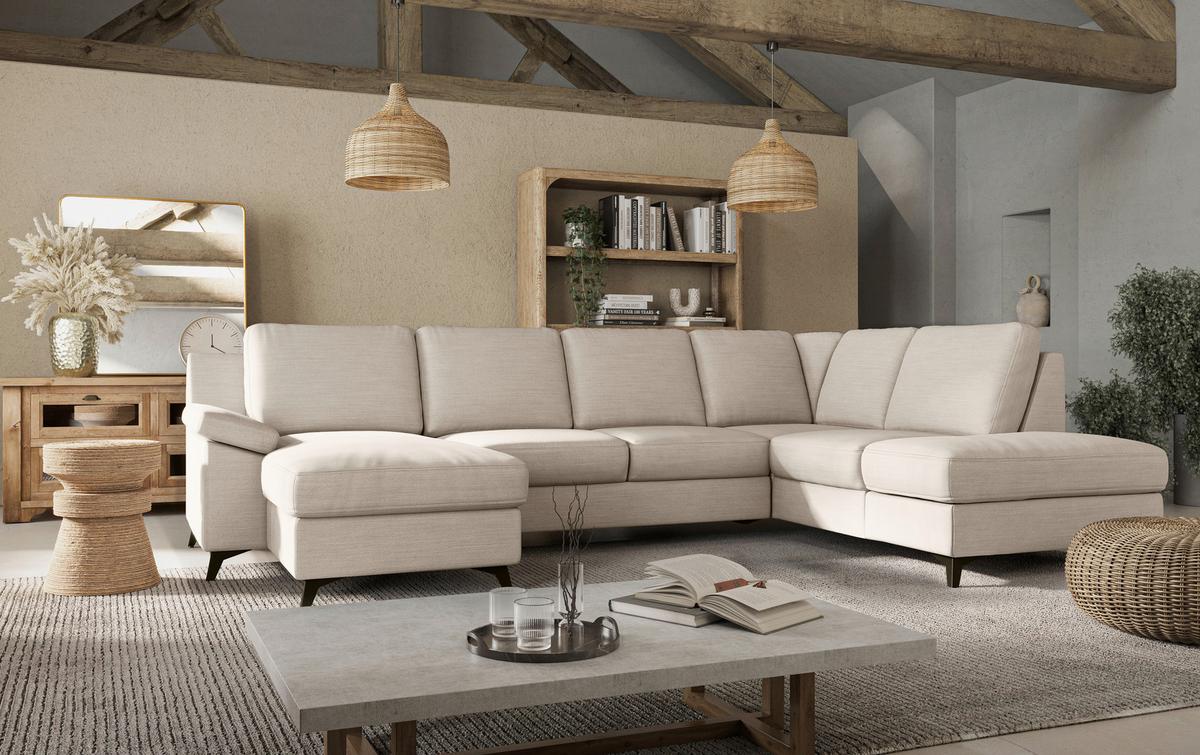 Wohnlandschaft Boom, Dunkelgrau 156x309x204 - Beige/Schwarz, KONVENTIONELL, Textil (156/309/204cm) - Cotta