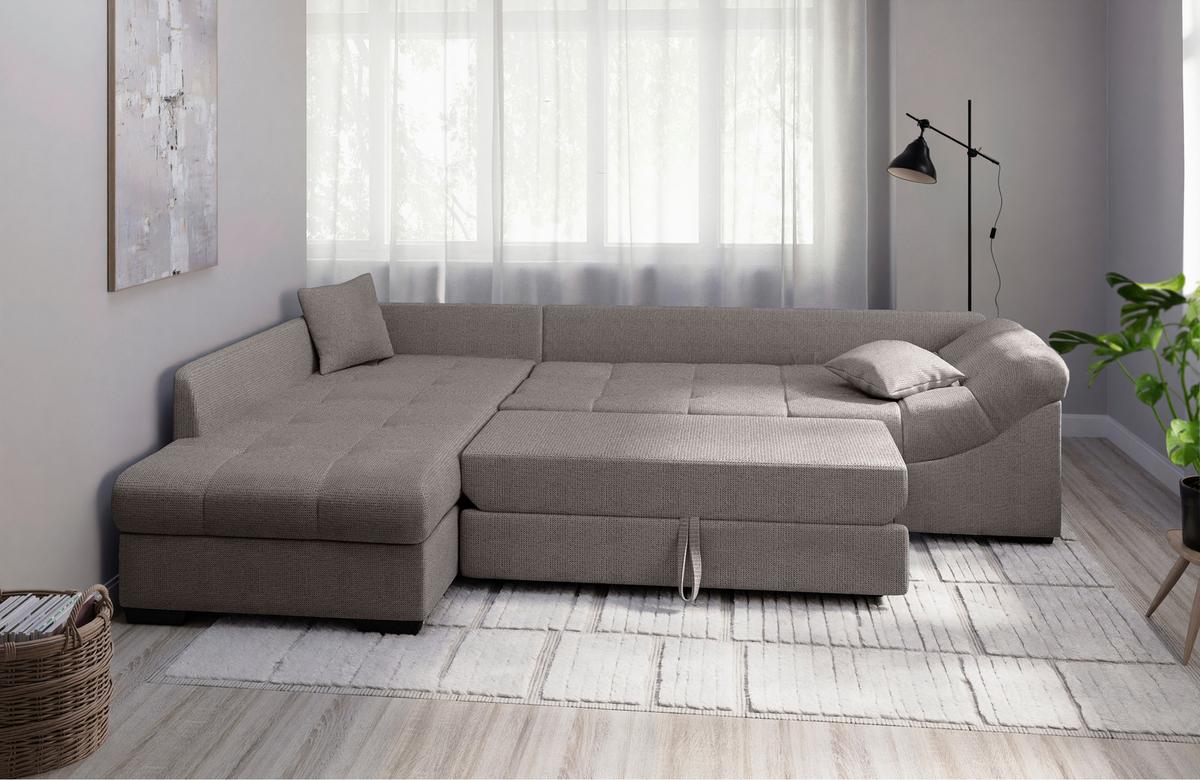 Eckschlafsofa Alvito Graubraun S: 202x298 Cm - Graubraun/Schwarz, MODERN, Textil (202/298cm) - MID.YOU