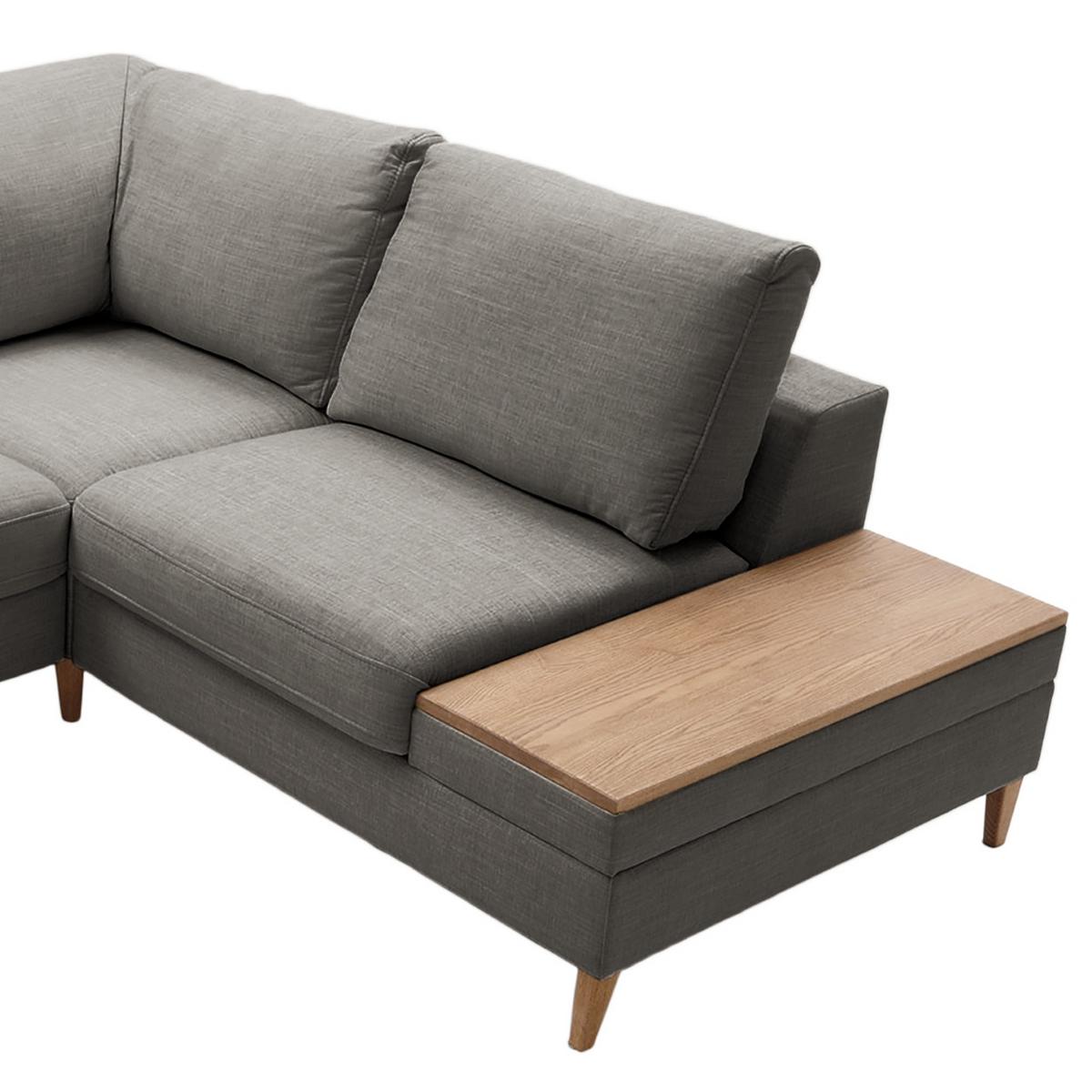 Ecksofa Alika: D. Grau S: 260x204 cm - Dunkelgrau/Eschefarben, MODERN, Textil (260/90cm) - Trendmanufaktur