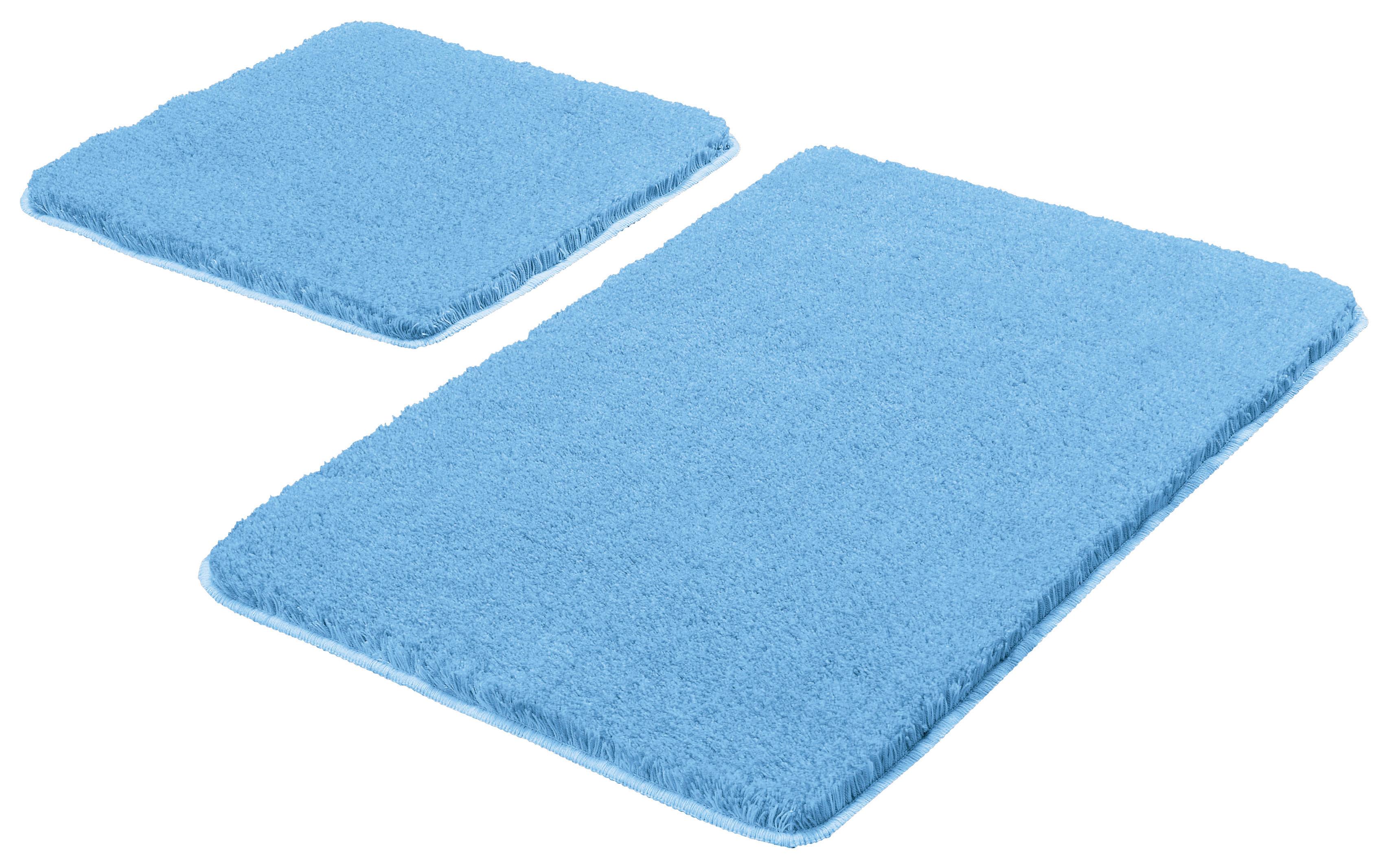 Badteppich Set Noble 85x55 cm Blau Waschbar/Rutschhemmend - Blau, KONVENTIONELL, Textil (55x85/50x50cm) - Kleine Wolke