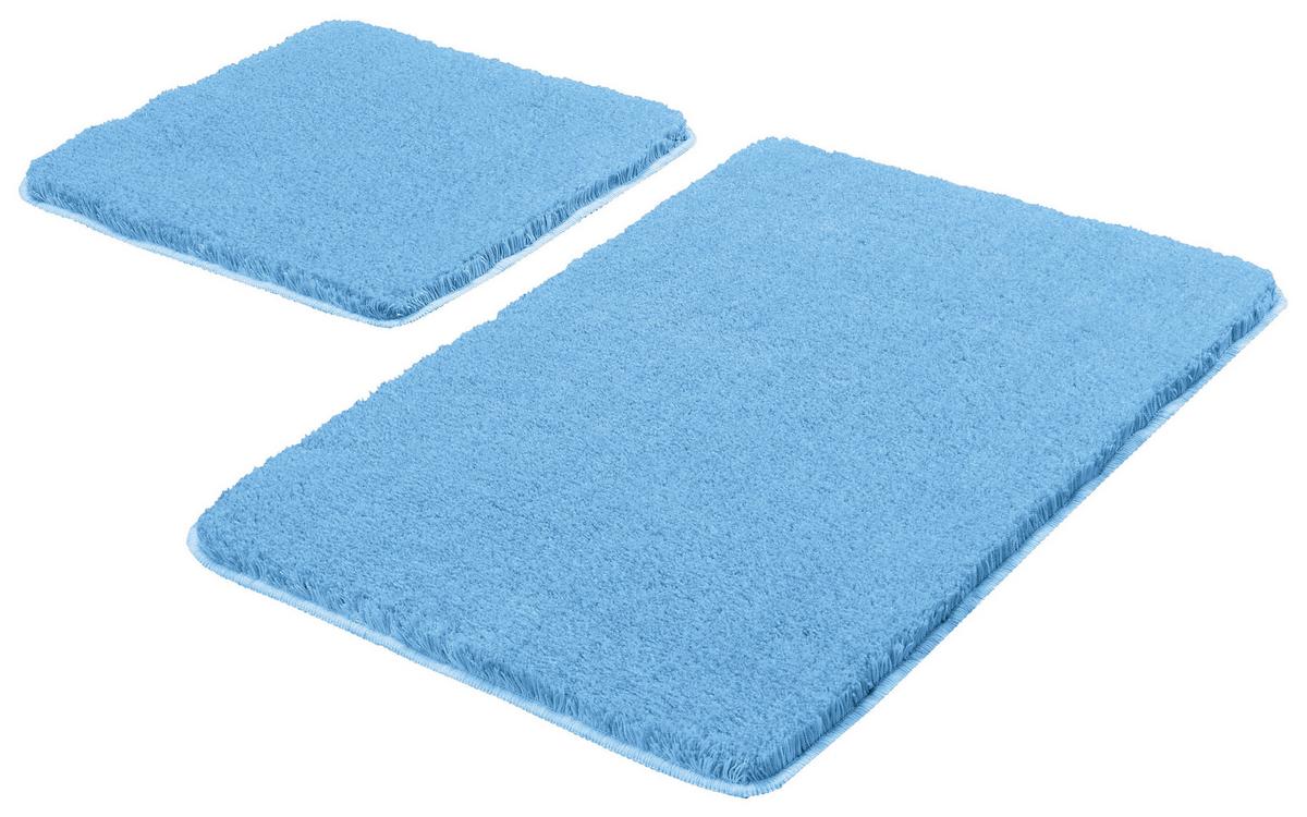 Badteppich Set Noble 85x55 cm Blau Waschbar/Rutschhemmend - Blau, KONVENTIONELL, Textil (55x85/50x50cm) - Kleine Wolke