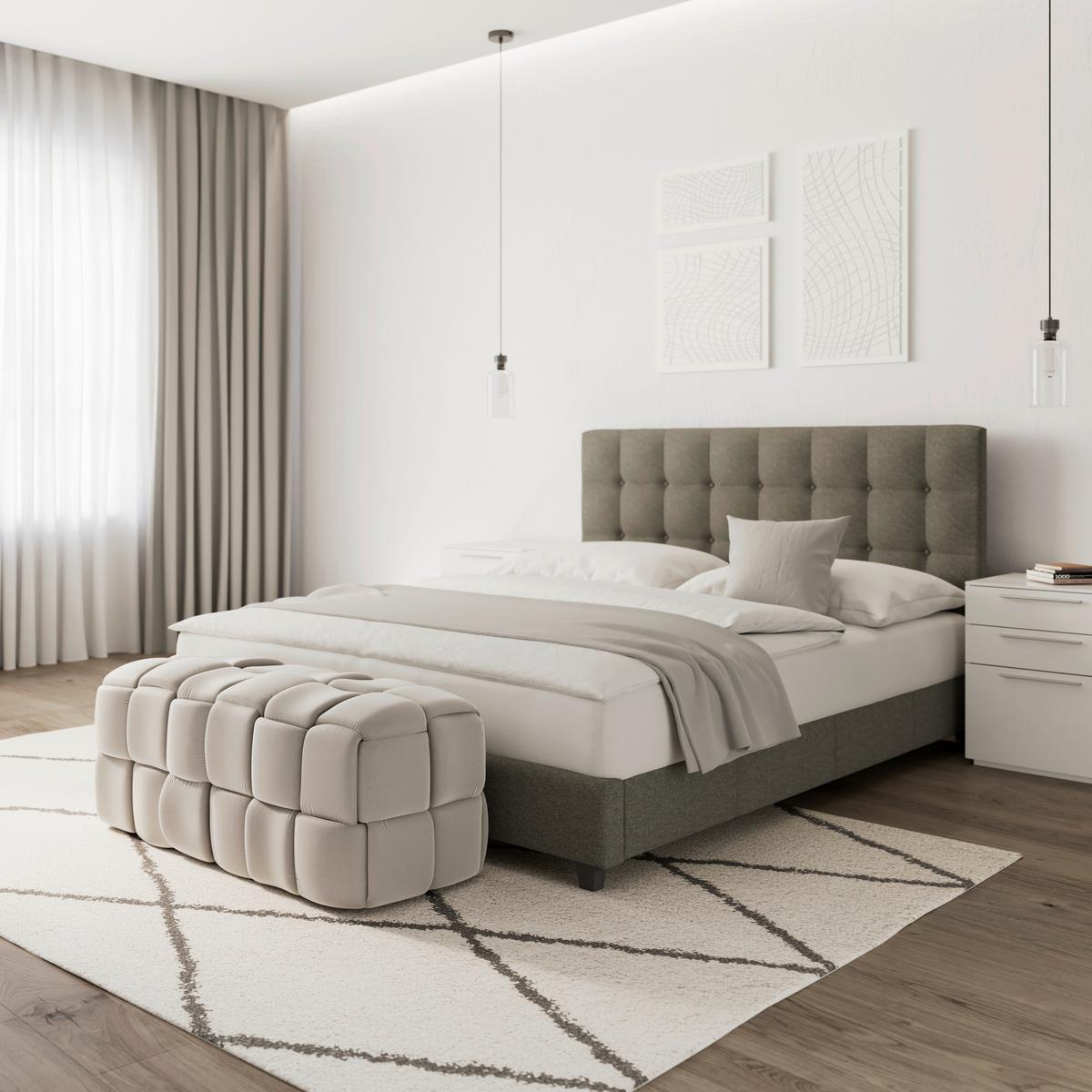 Moderná lavica ELLA béžová - čierna/béžová, Modern, drevo/textil (118/47/47cm) - Bessagi Home