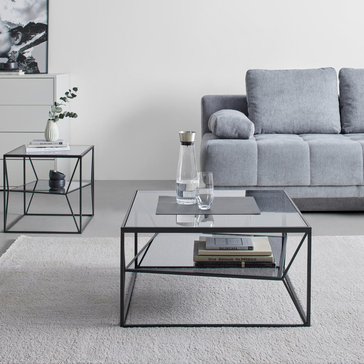 KONFERENČNÍ STOLEK ANGEL - šedá/černá, Moderní, kov/sklo (70/70/38cm) - Premium Living