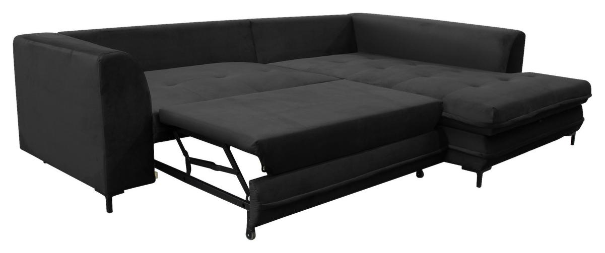 Eckschlafsofa Bello Schwarz Schlaffunktion Ottomane Rechts - Schwarz, Design, Textil (277/187cm) - Livetastic
