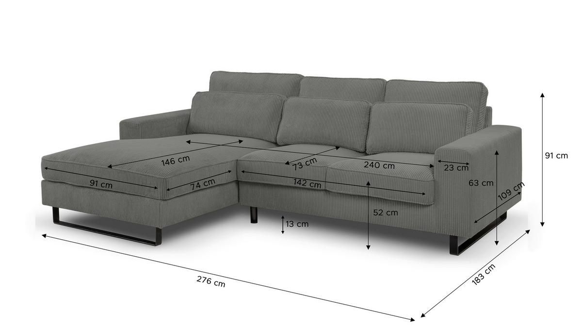 Ecksofa Bolivia Grau S: 276x183 cm - Beige/Schwarz, Basics, Holzwerkstoff/Textil (276/183cm) - MID.YOU