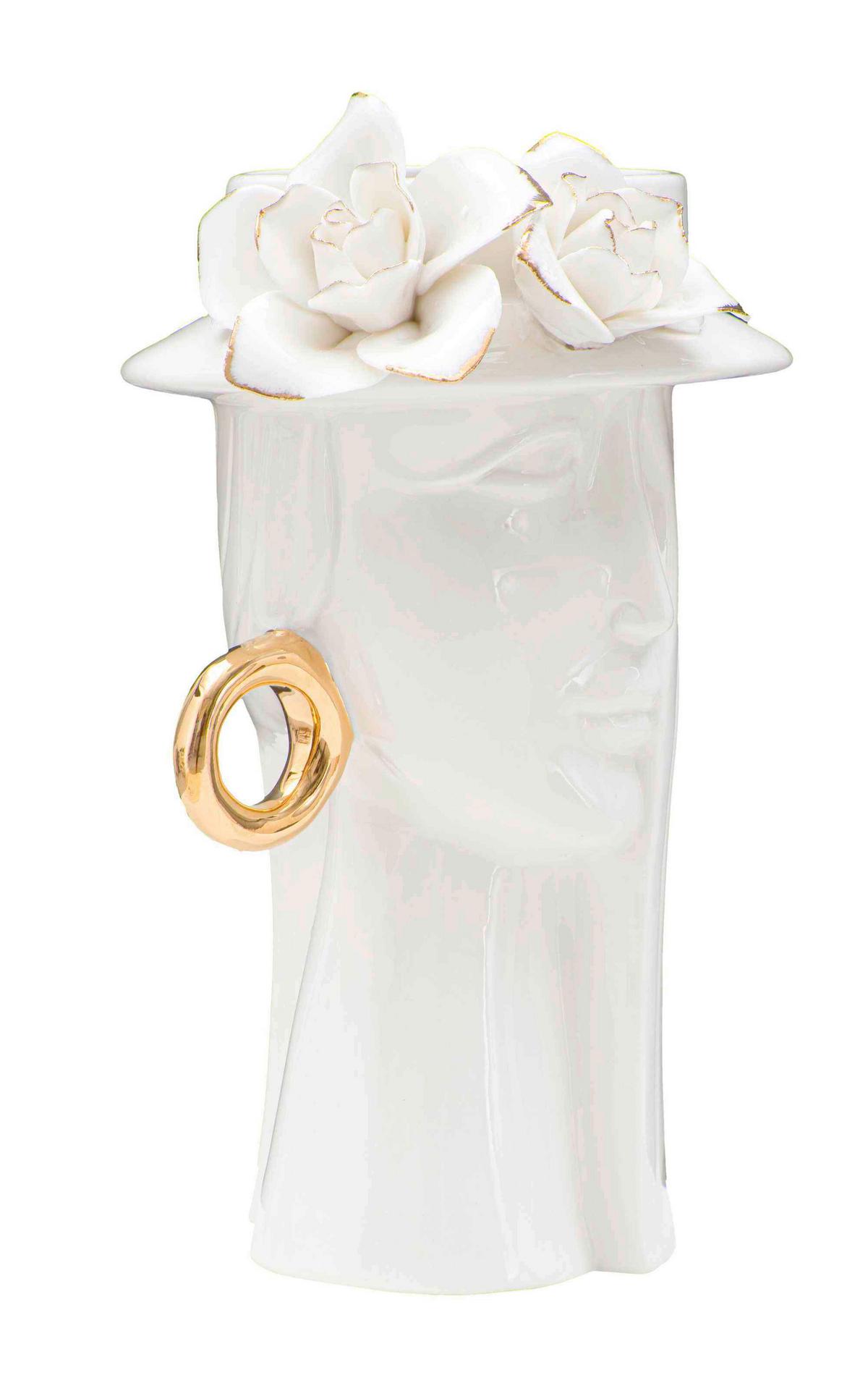 Vase Woman Elegant Weiß, Goldfarben B: 15 Cm - Goldfarben/Weiß, Basics, Keramik (15/23.5/13.3cm)