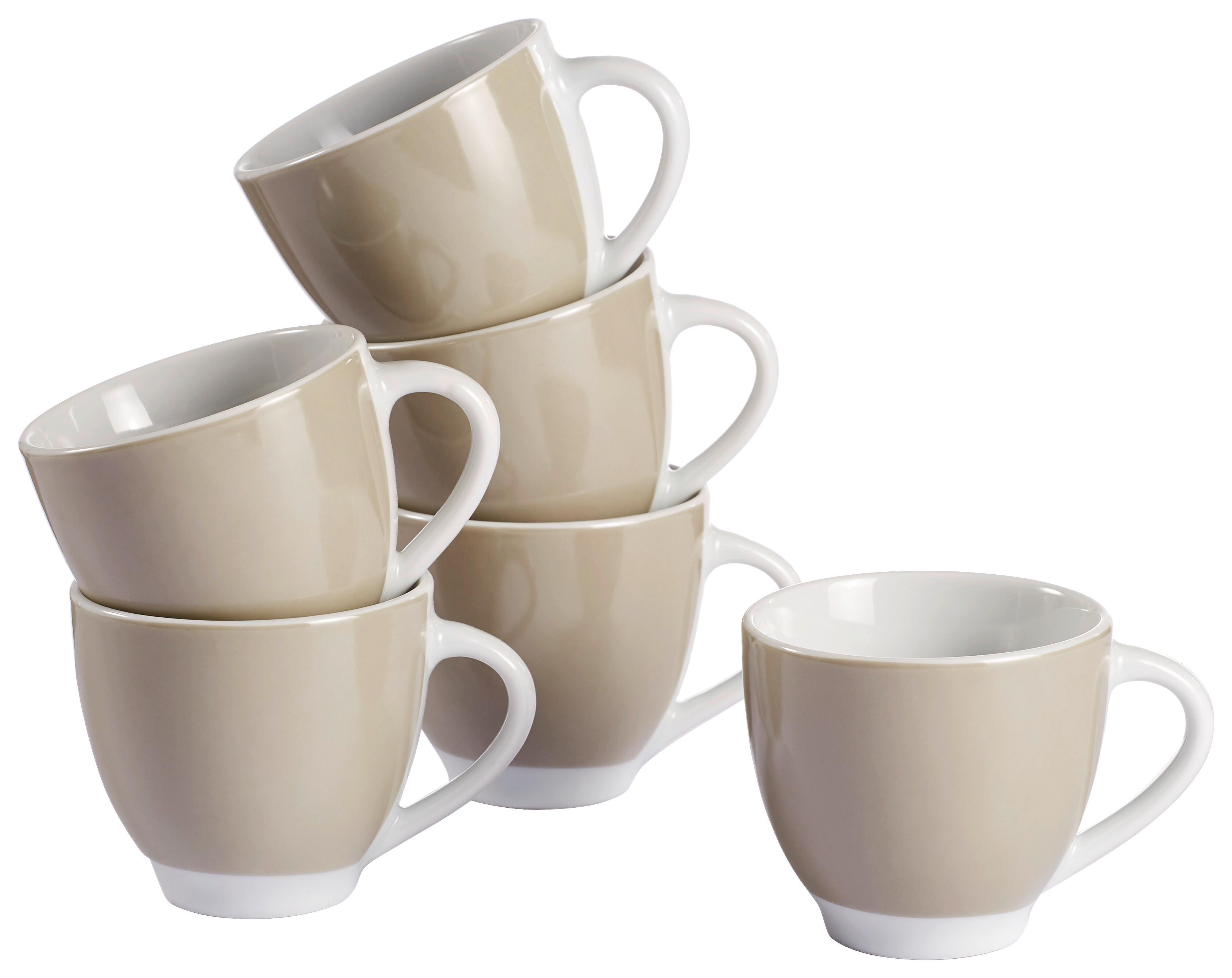 Tassenset Weiß Taupe 6-teilig B: 24,5 cm - Taupe/Weiß, Basics, Keramik (24,5/16,5/9,5cm) - Van Well
