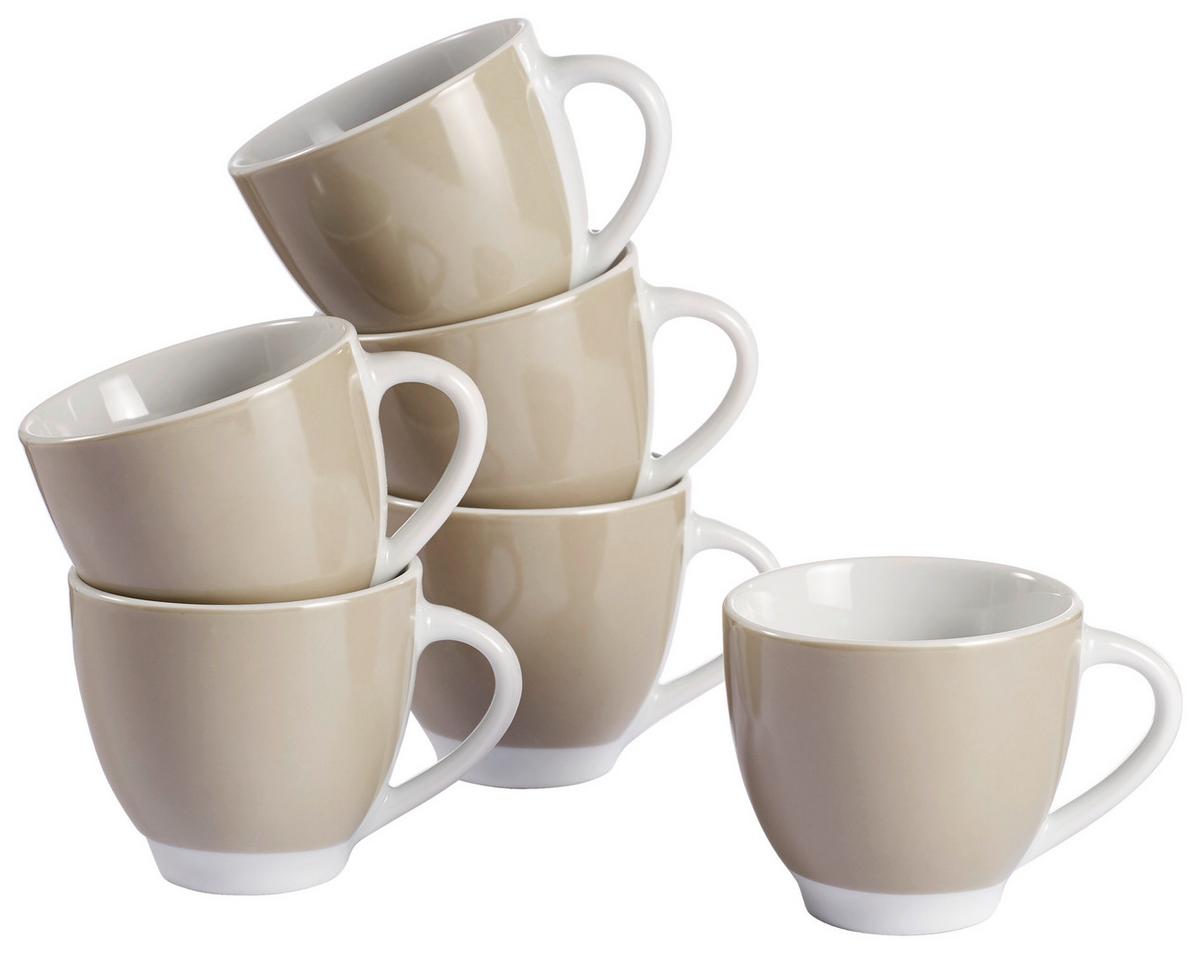 Tassenset Weiß Taupe 6-Teilig B: 24,5 Cm - Taupe/Weiß, Basics, Keramik (24,5/16,5/9,5cm) - Van Well