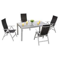 Gartengarnitur 5-Tlg. Carrara Metall/Textil/Glas - Silberfarben/Schwarz, KONVENTIONELL, Glas/Textil - Gardenson