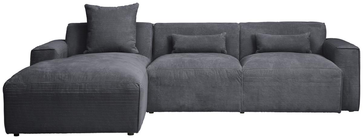 Ecksofa mit Zierkissen Pearl Graphitfarben 196x303 cm - Schwarz/Graphitfarben, Design, Textil (196/303cm) - Livetastic