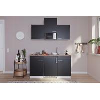 Miniküche Economy Mit Geräten 150 Cm Schwarz/ Nussbaum Dekor - Nussbaumfarben/Schwarz, Basics, Holzwerkstoff (150cm) - Respekta