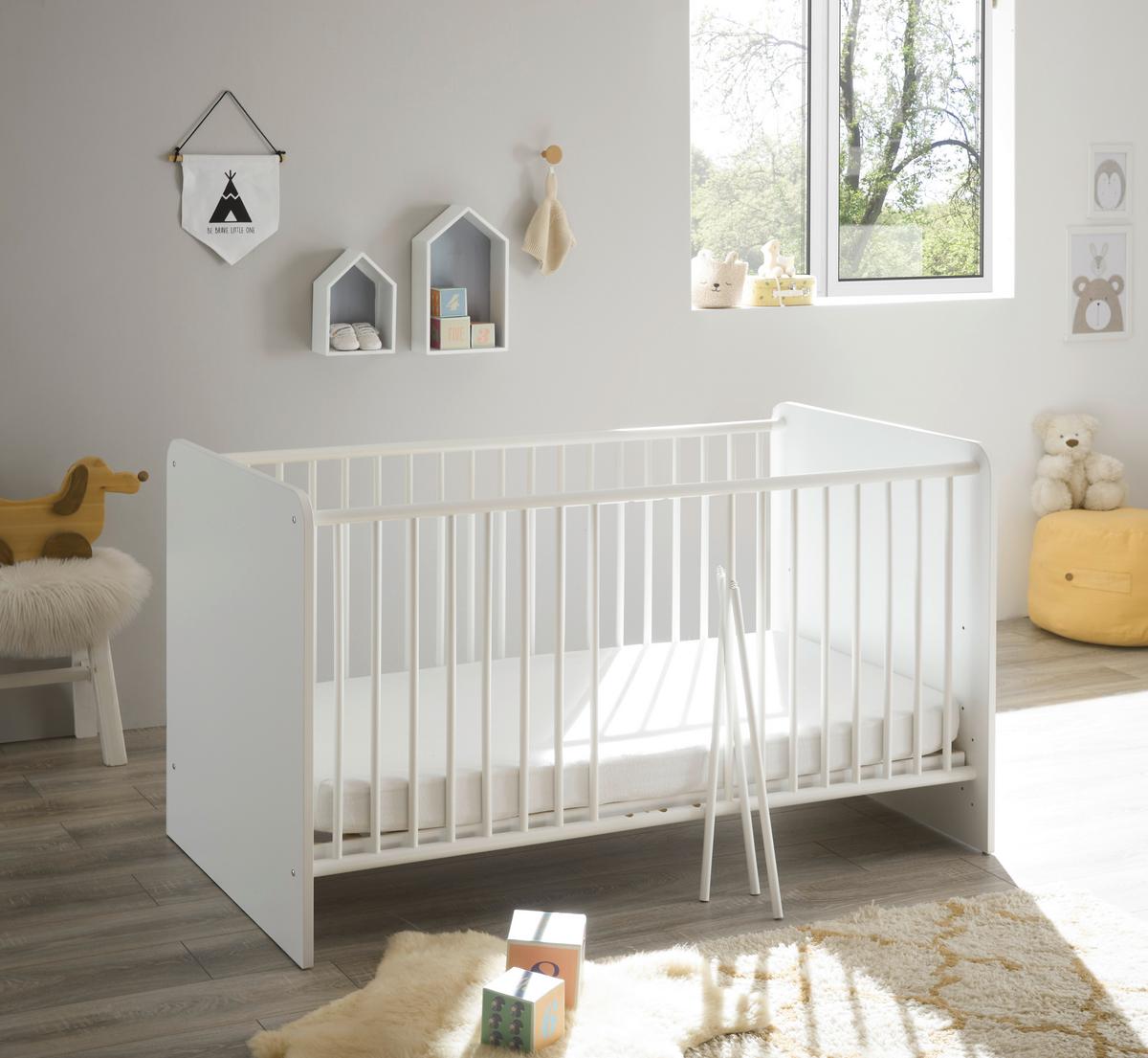 Rácsos Kiságy Alex - fehér, Konventionell, faalapú anyag/fa (82/81/144cm)