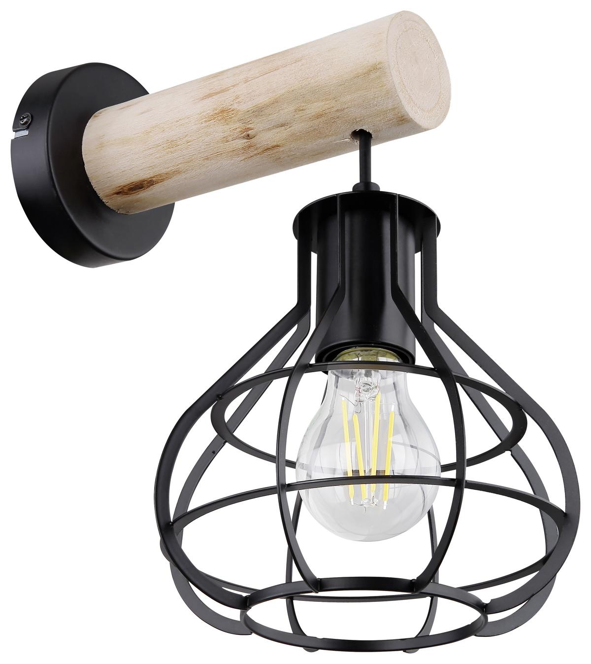 Wandleuchte Clastra 1-Flammig Industry-Style - Schwarz/Naturfarben, Natur, Holz/Metall (18/26/36cm) - Globo
