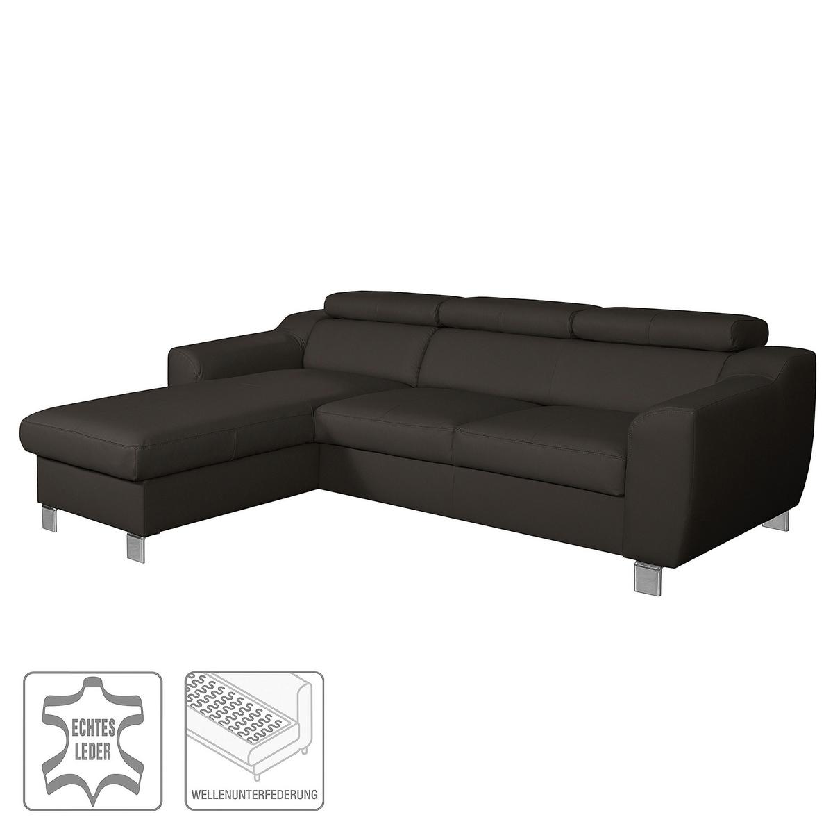 Ecksofa Aspen Dunkelbraun S: 176 Cm - Chromfarben/Dunkelbraun, Design, Leder/Textil (176/242cm) - Livetastic