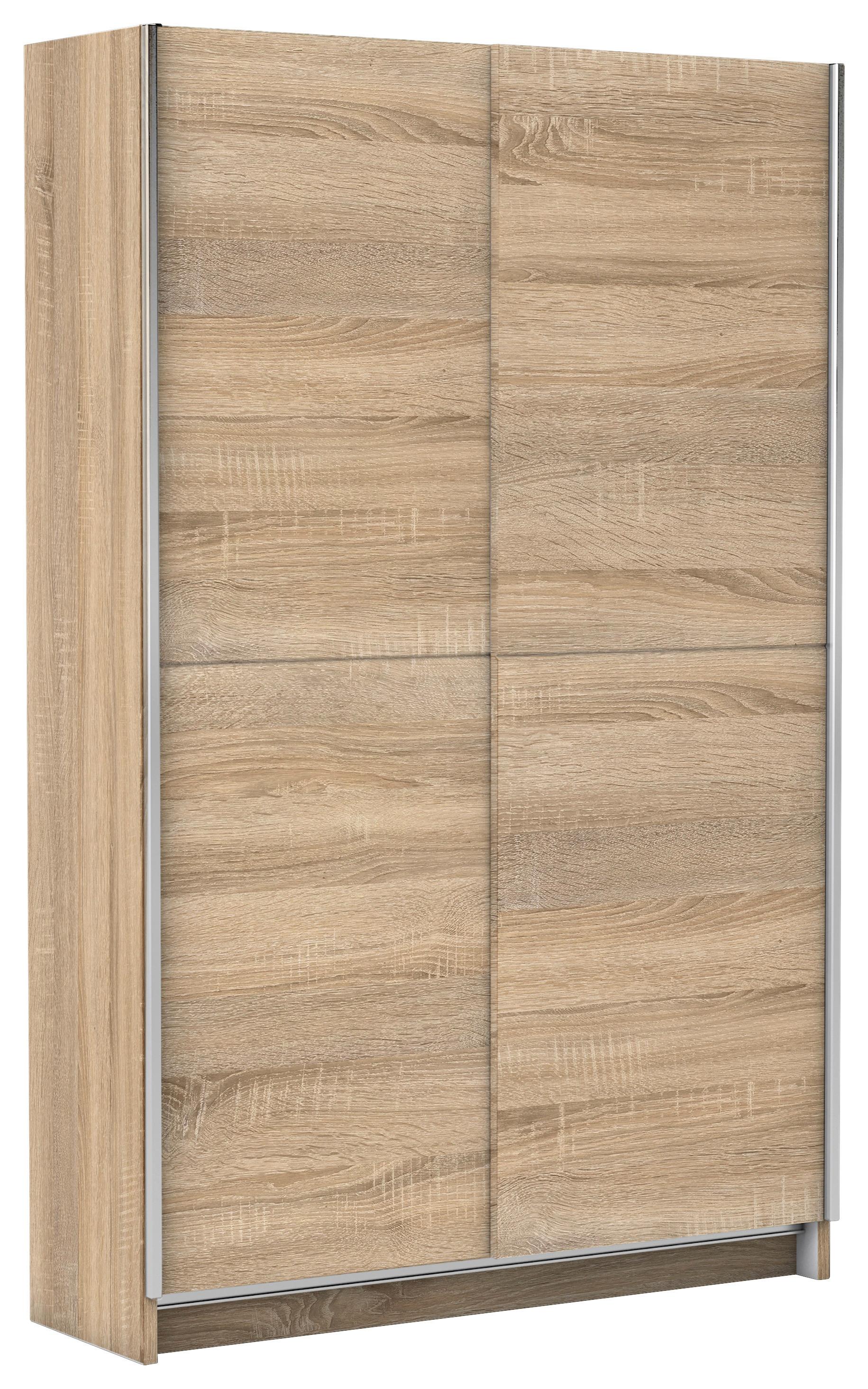 Skříň S Posuvnými Dveřmi Slim 125cm - barvy dubu/barvy stříbra, Basics, kov/kompozitní dřevo (125/195,5/38cm)