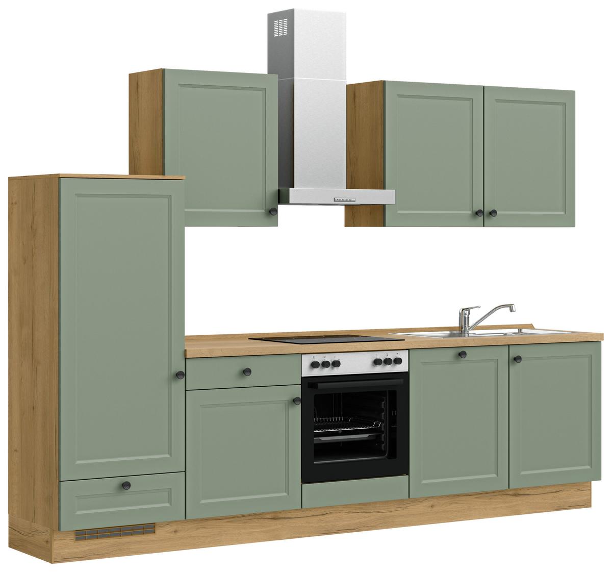 Kuchyňská linka 300 cm, rákosová/ dub sierra - barvy dubu/černá, Moderní, kov/kompozitní dřevo (300cm) - Nobilia