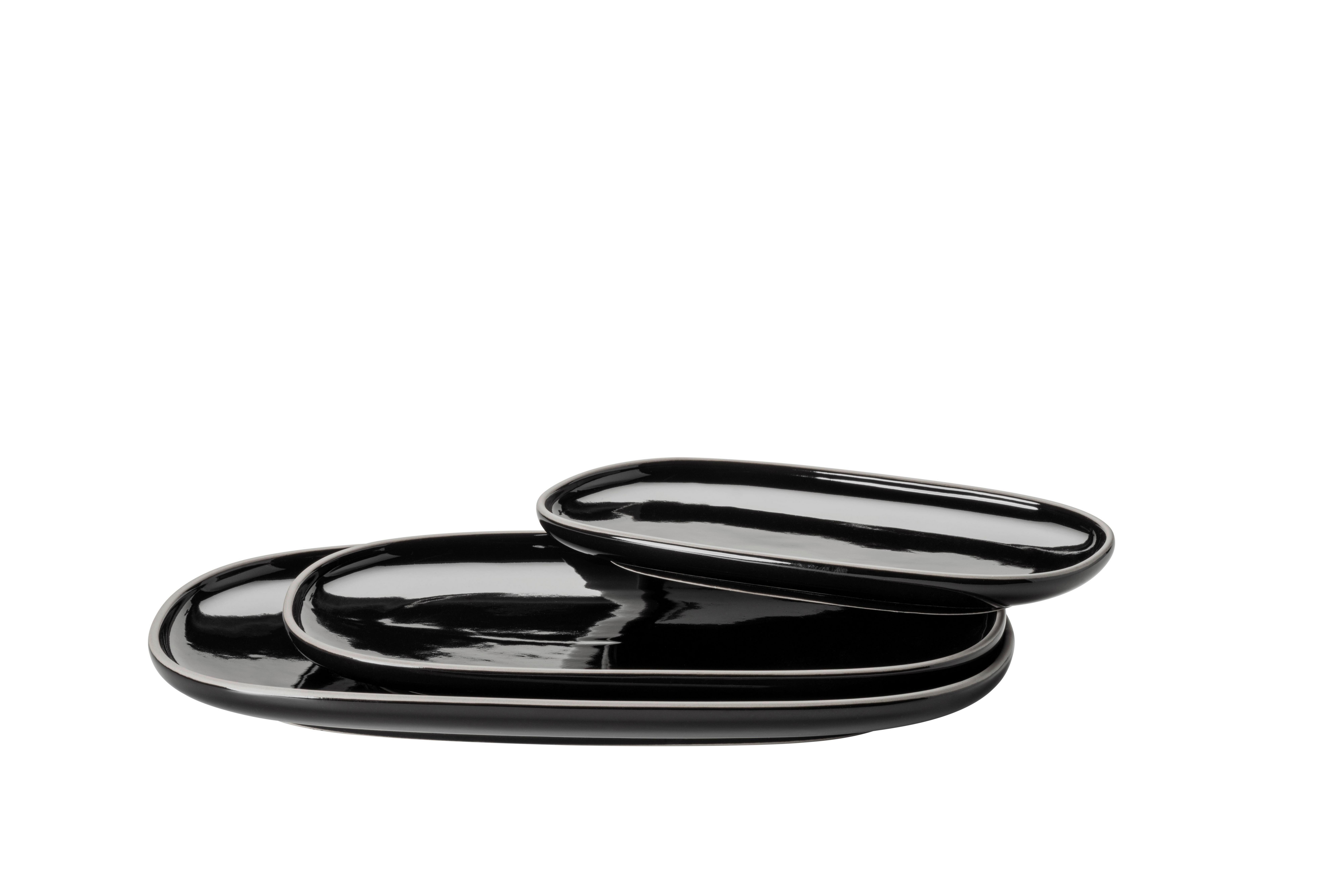 Servierplatte Isora Keramik Oval 3--Teilig. D: 23-33 Cm - Schwarz, Basics, Keramik - Mäser