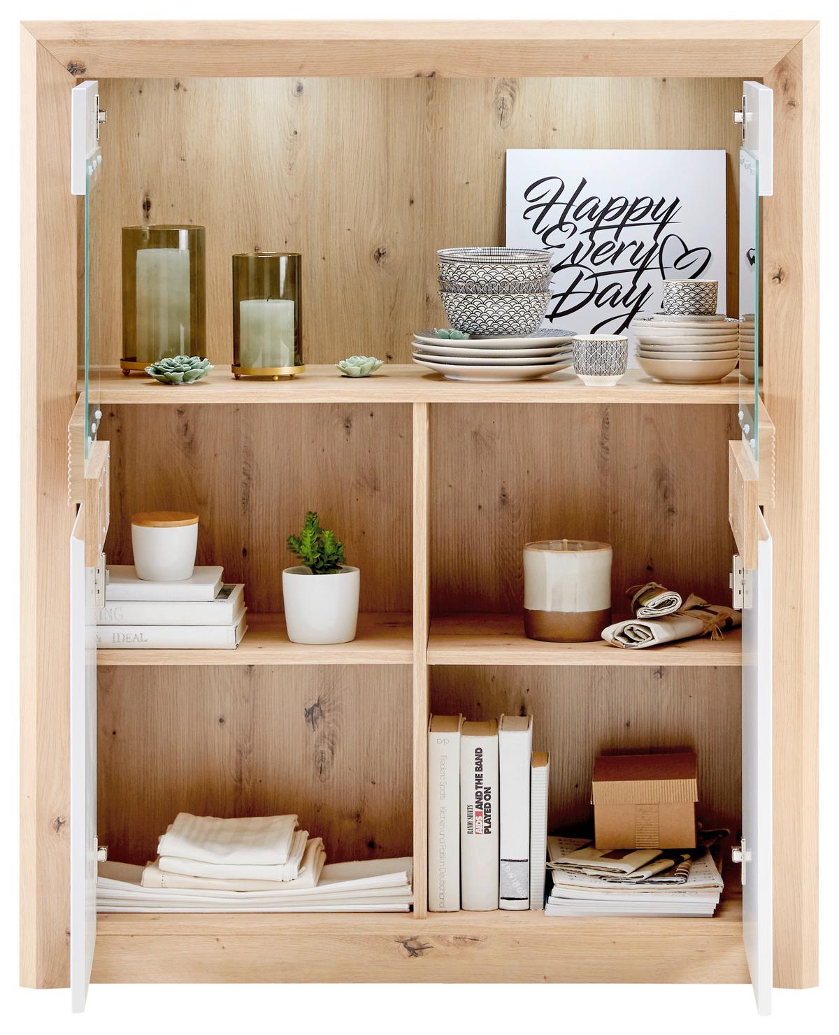 Vitrine Kashmir New B: 100 Cm Inkl. Led, Eiche Dekor/weiß - Klar/Eichefarben, MODERN, Glas/Holzwerkstoff (100/120/41cm) - James Wood
