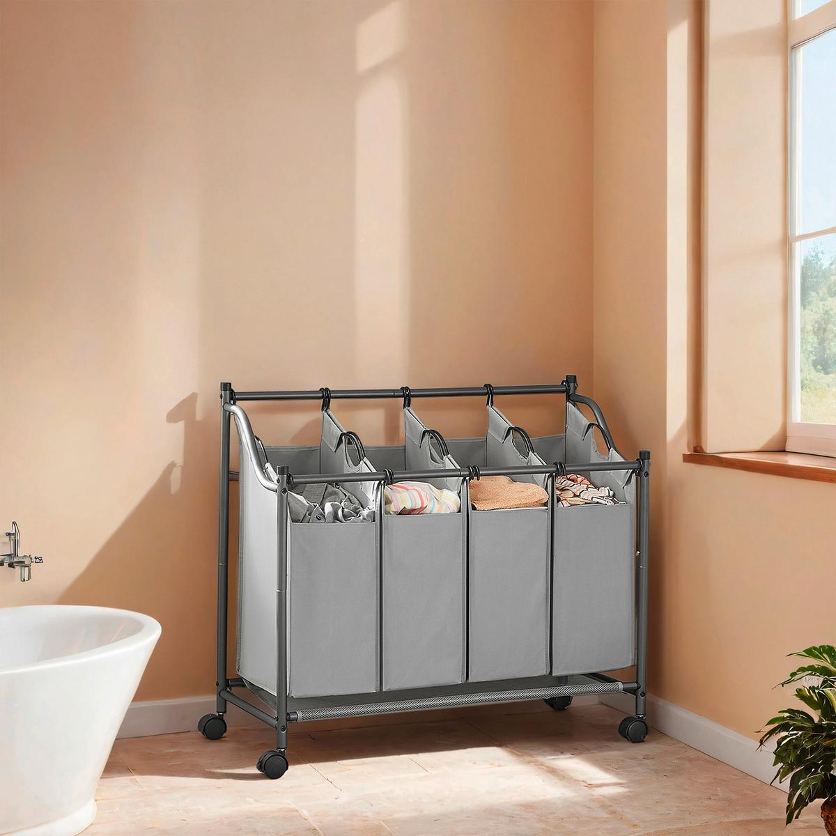 Wäschesammler Grau B: 87,5 cm - Eschefarben/Grau, Basics, Textil/Metall (87,5/81/38,5cm)