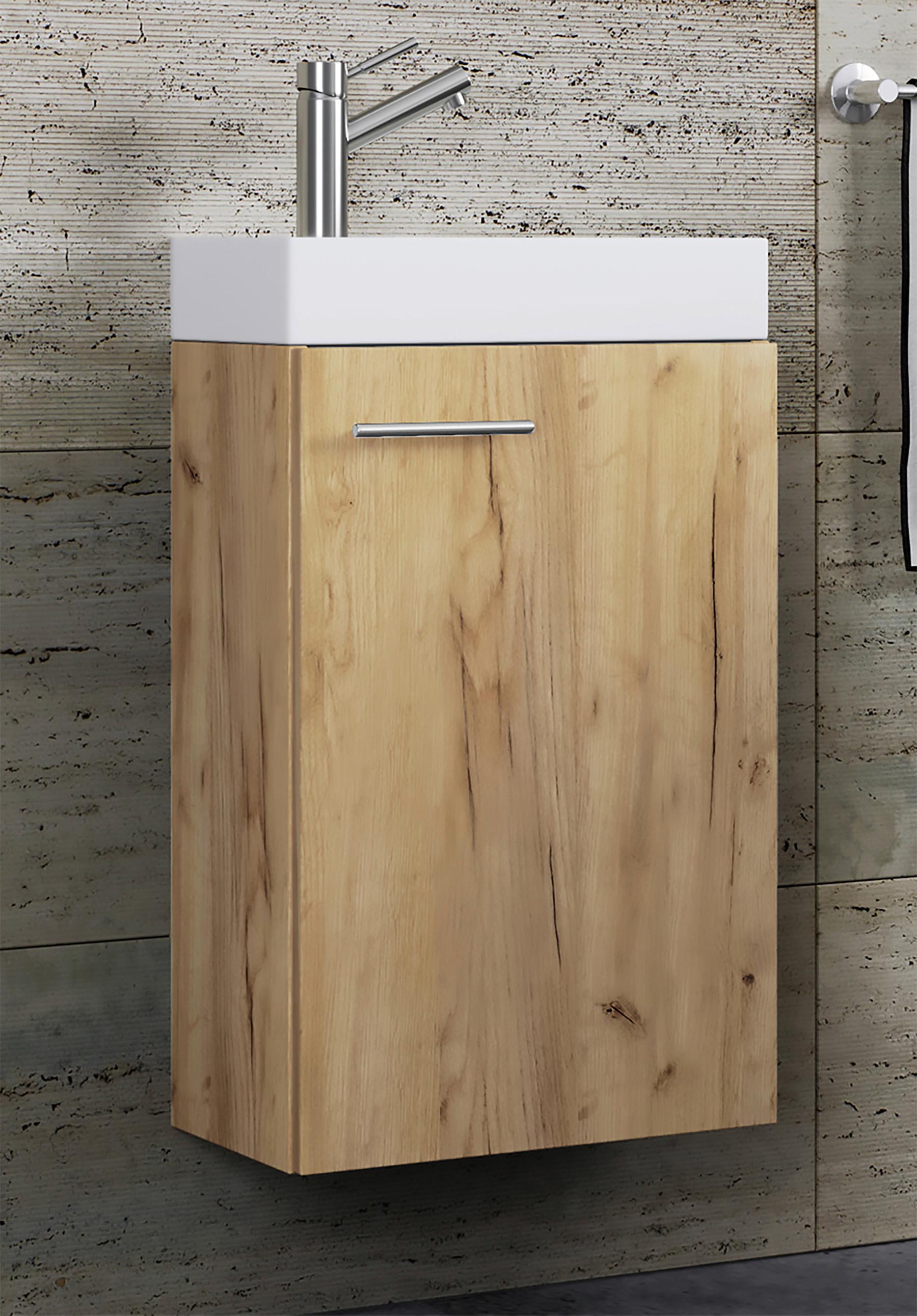 Waschbecken mit Unterschrank Slito B: 40,5 cm Eiche Dekor - Honigeiche/Weiß, MODERN, Keramik/Holzwerkstoff (40,5cm) - MID.YOU