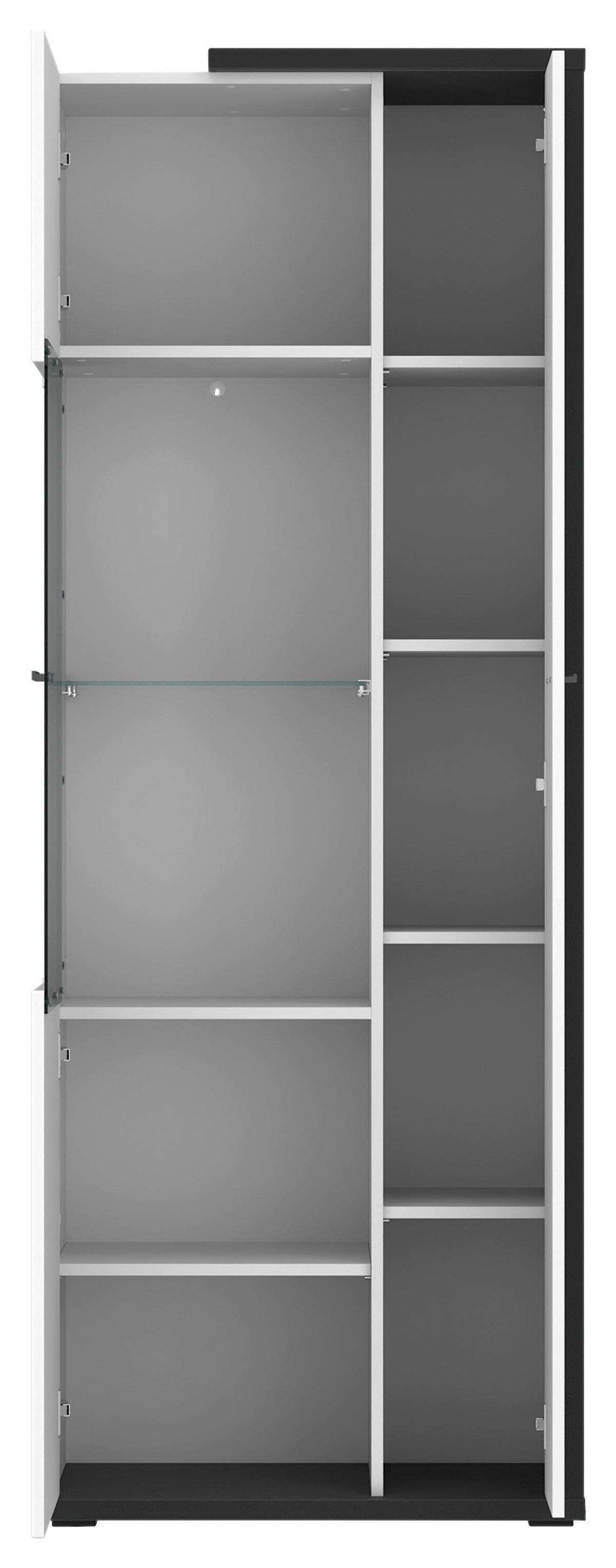 Wohnwand Ambiente Plus Anthrazit/ Weiß B: 310,4 cm - Weiß Hochglanz/Anthrazit, MODERN, Glas/Holzwerkstoff (310,4/199,1/53,6cm)