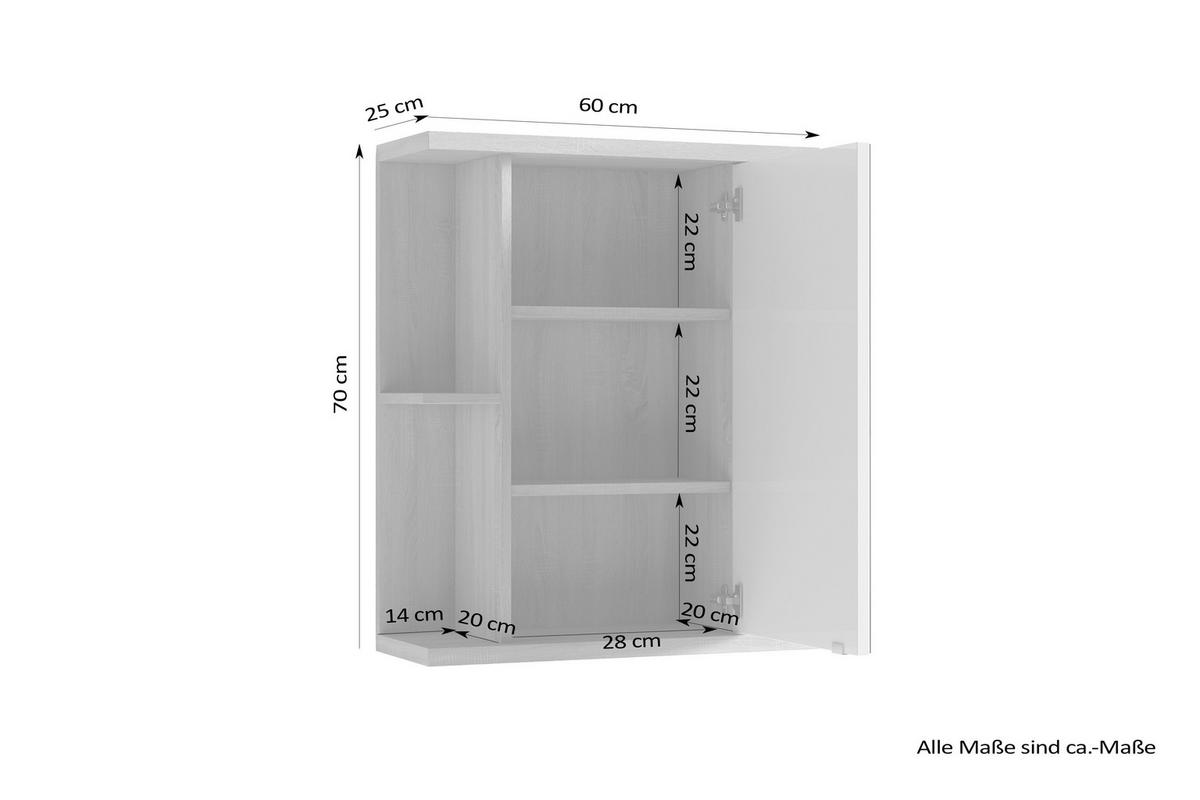 Spiegelschrank Nebraska BxHxT: 60x70x25 cm Anthrazit - Anthrazit, MODERN, Glas/Holzwerkstoff (60/70/25cm) - MID.YOU
