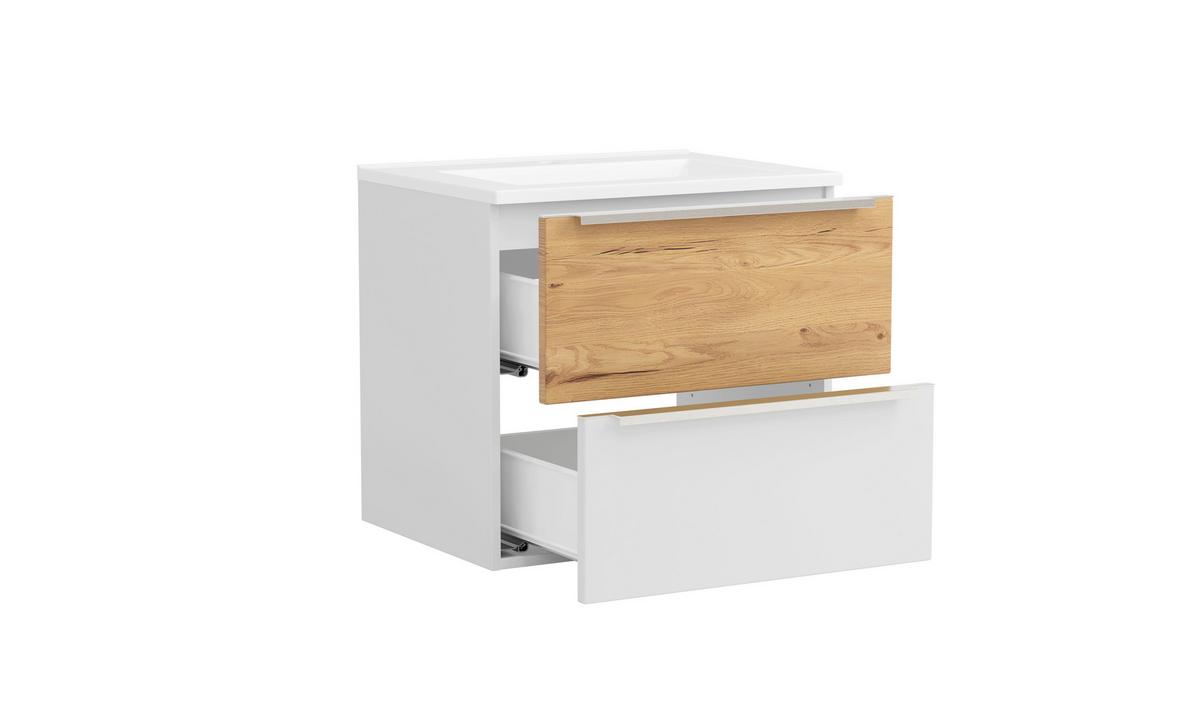 BADEZIMMER Verona Weiß/Wildeiche B: 60cm - Wildeiche/Weiß, Trend, Glas/Holzwerkstoff (60cm) - Held