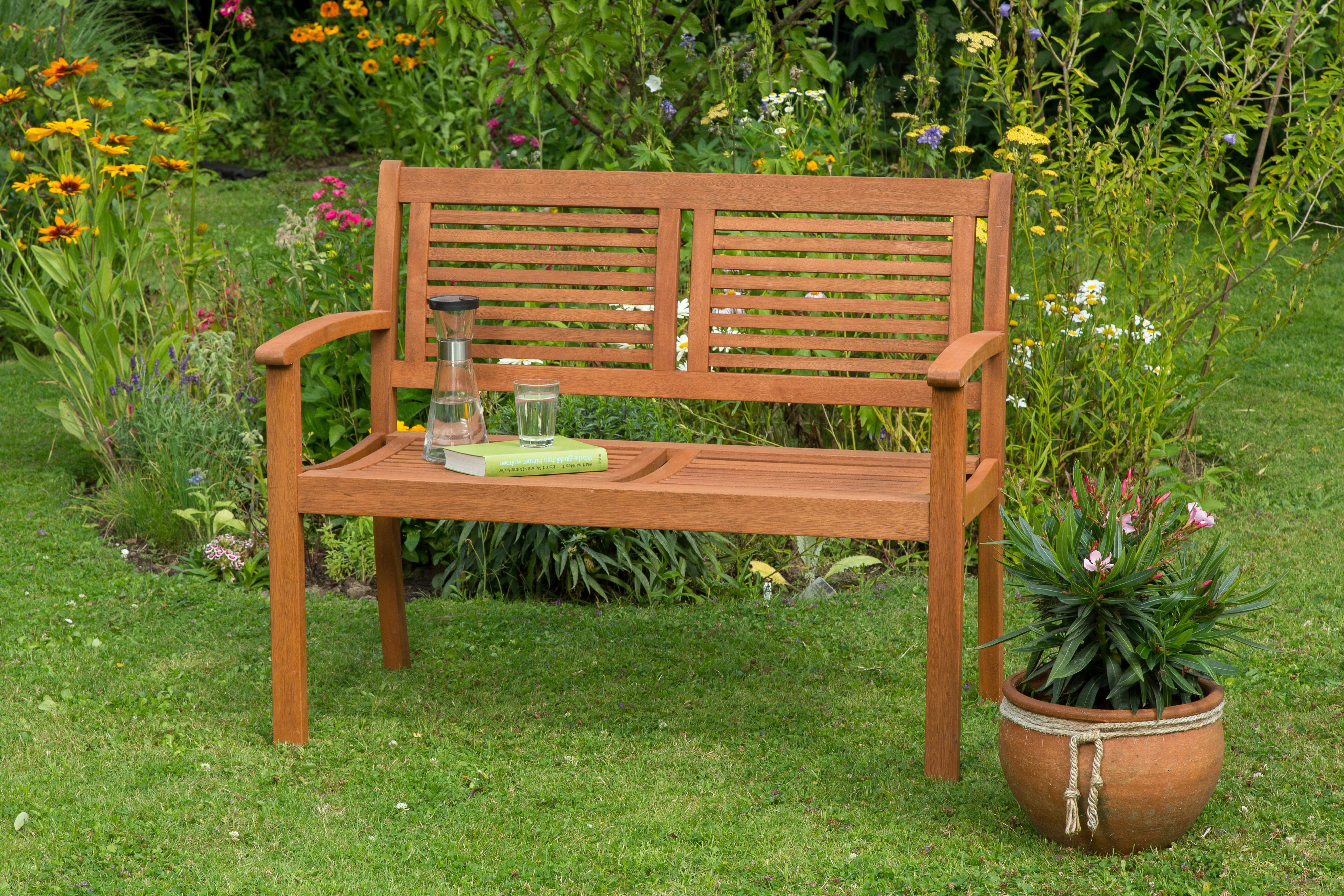 Gartenbank Echtholz 2-Sitzer Cordoba mit Rückenlehne - Naturfarben, Basics, Holz (110/90/58cm) - Gardenson