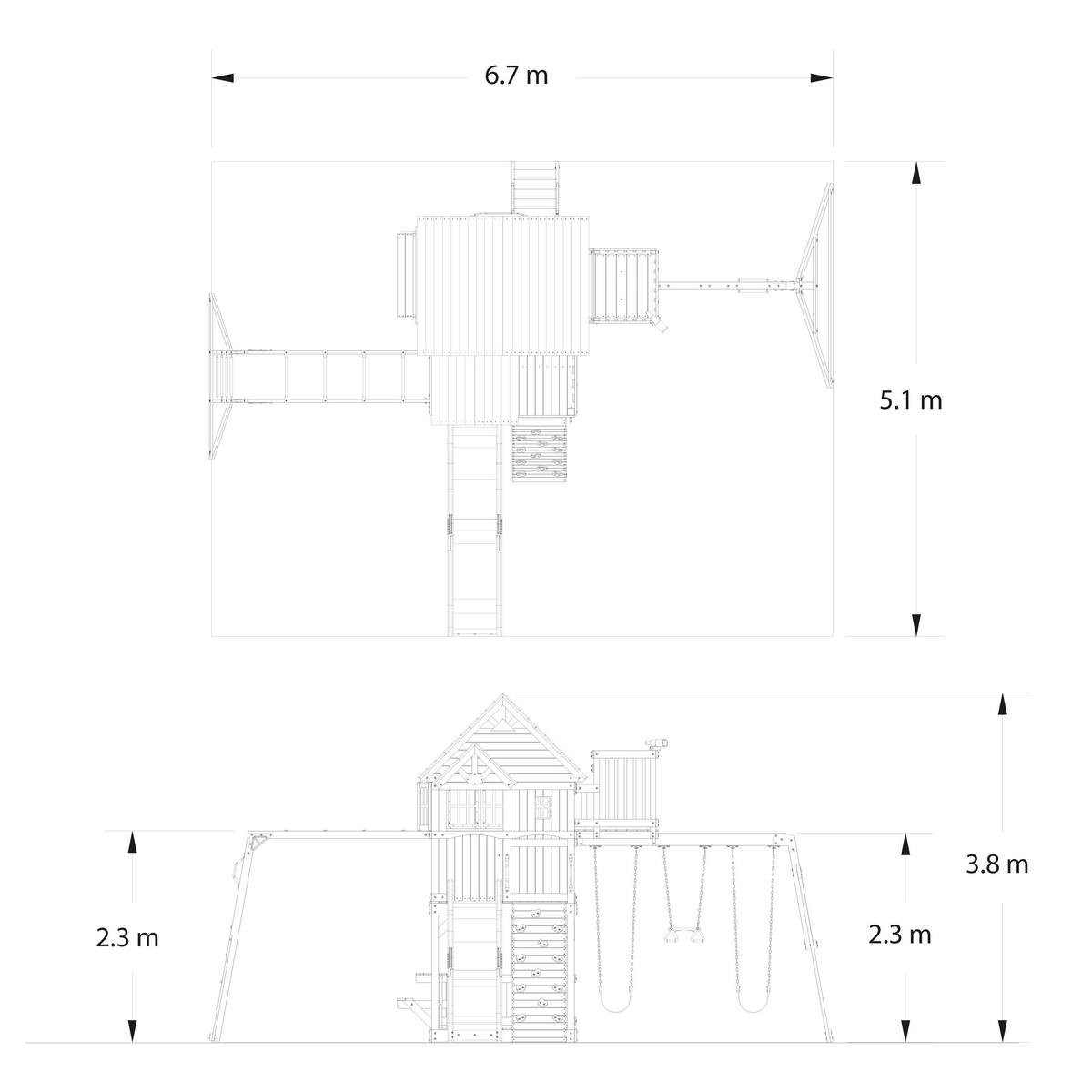 Spielturm Skyfort Ii - Braun/Grün, KONVENTIONELL, Holz (670/380/510cm) - Ambia Garden