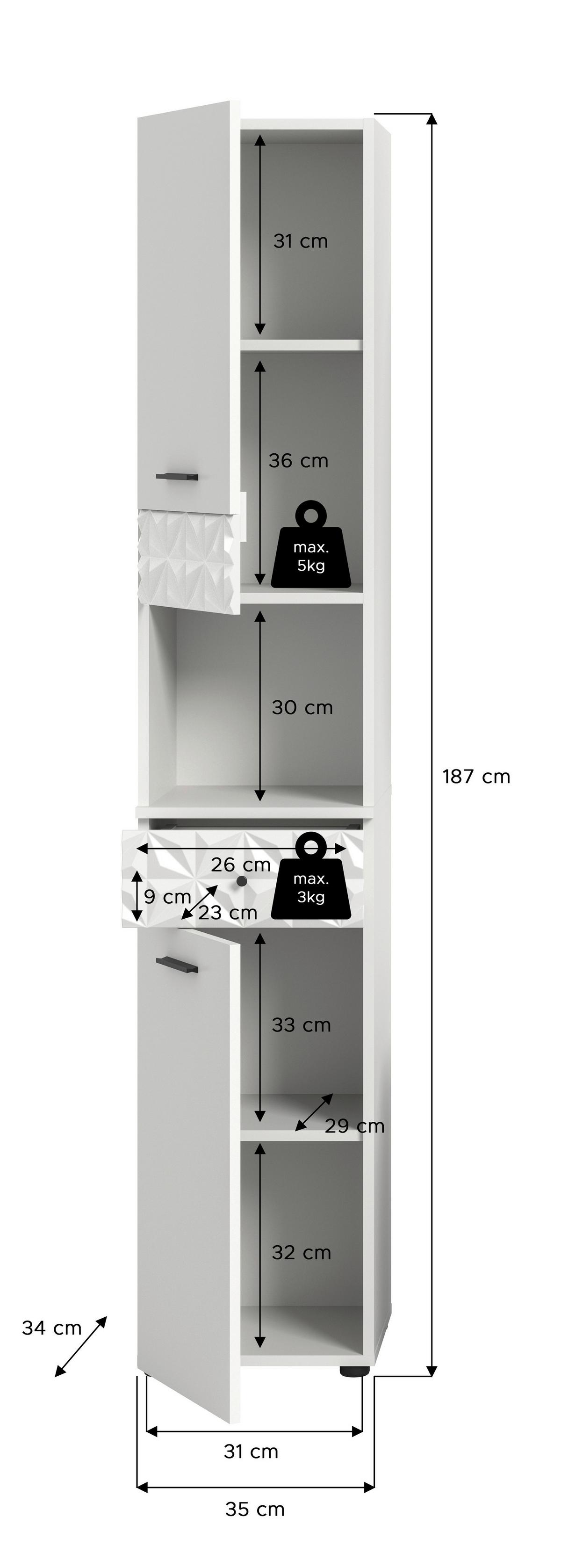 Hochschrank Prisma Weiß B: 35 Cm - Schwarz/Weiß, MODERN, Holzwerkstoff (35/187/34cm) - MID.YOU